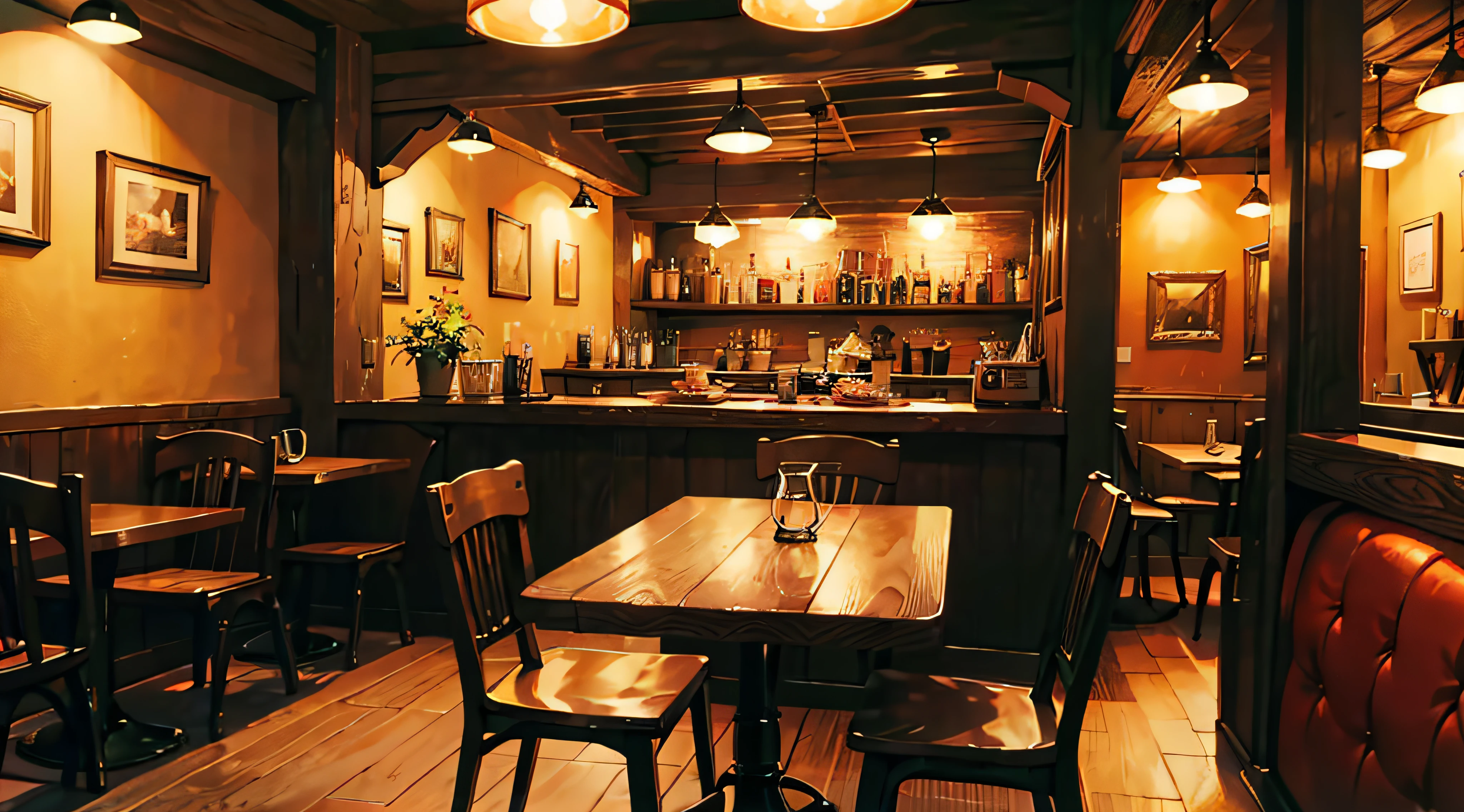 cafe interior, pleasant cozy atmosphere, coffee shop, cosy atmosphere, cafes, warm and joyful atmosphere, a wide full shot, Nostalgic atmosphere, warm lighting inside, cosy atmosphere, a multidimensional cozy tavern, warmly lit posh study, brightly lit - style atmosphere, dimly-lit cozy tavern