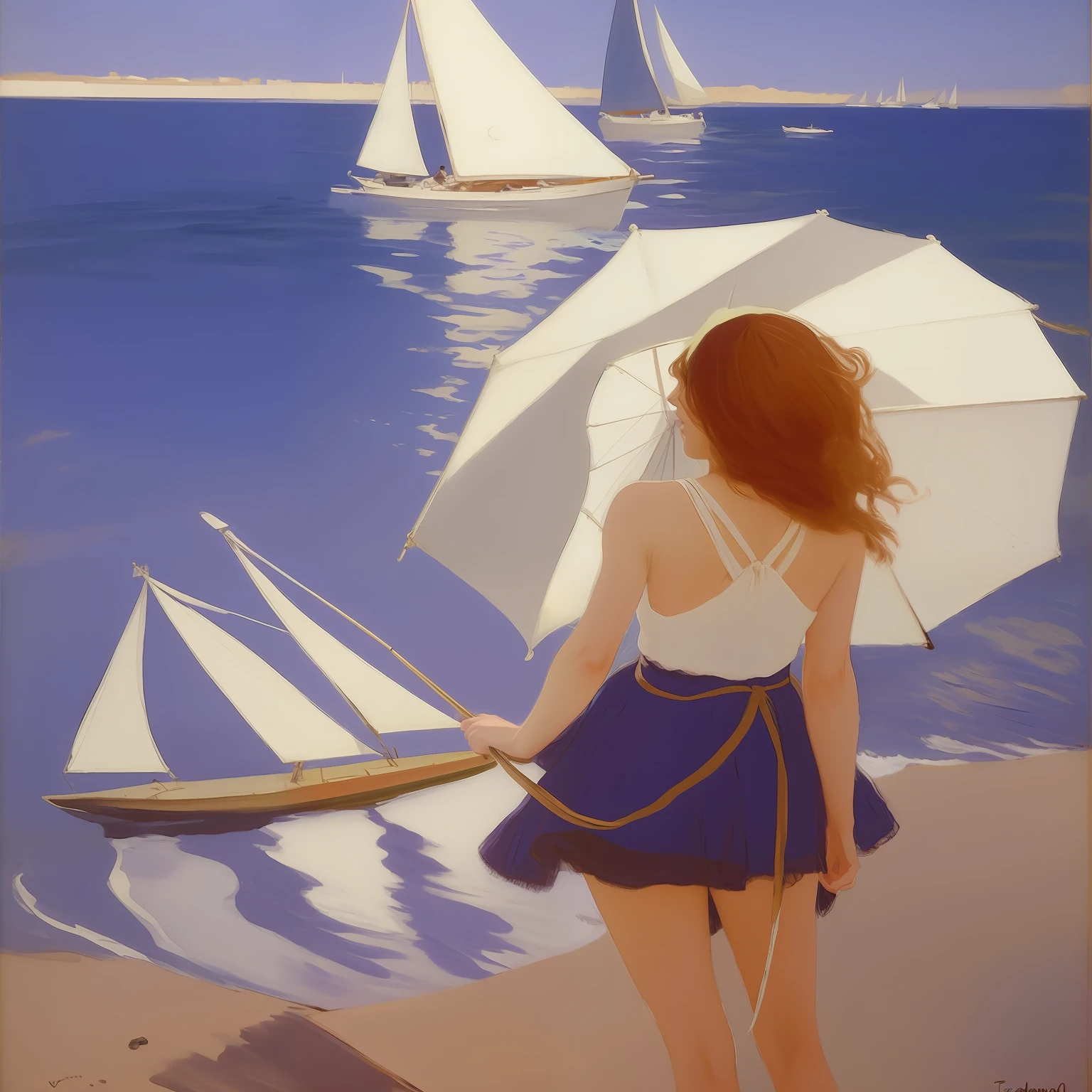 painting of a woman with a sailboat in the water, Directed by: Frank Weston Benson, Guilherme James Glackens, inspirado em Frank Weston Benson, Directed by: Guilherme Glackens, Directed by: Robert William Vonnoh, Directed by: Roberto Reid, Directed by: Pequeno Cabot Perry, Directed by: Edmundo Carlos Tarbell, Directed by: Joseph DeCamp, Directed by: Frederico Carl Frieseke, por Dod Procter