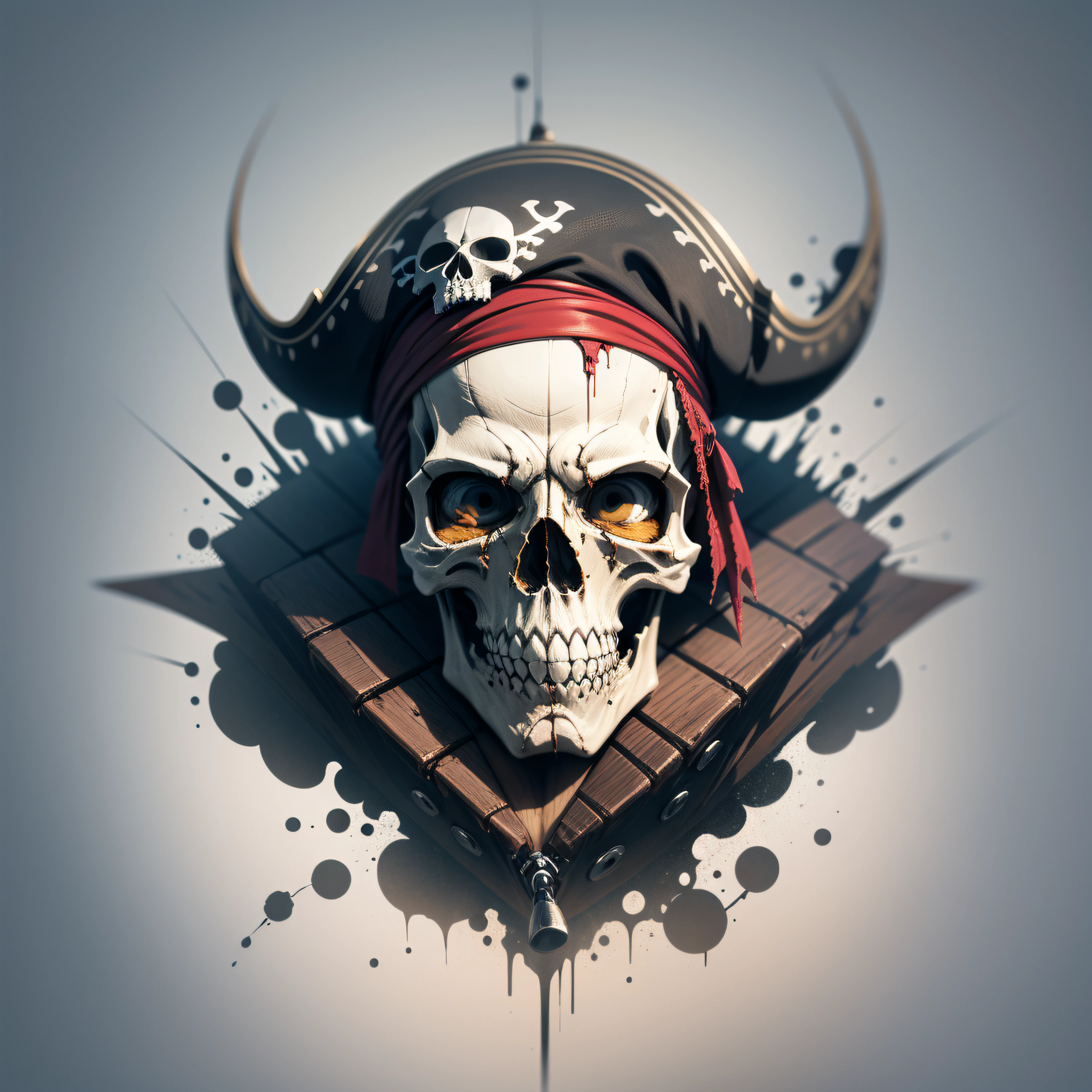 pirate skull, no body, Sticker, Happy, Primary Color, mural art style, Contour, Vector, No depth of field, No gradient, sharp focus, White Background, Detailed