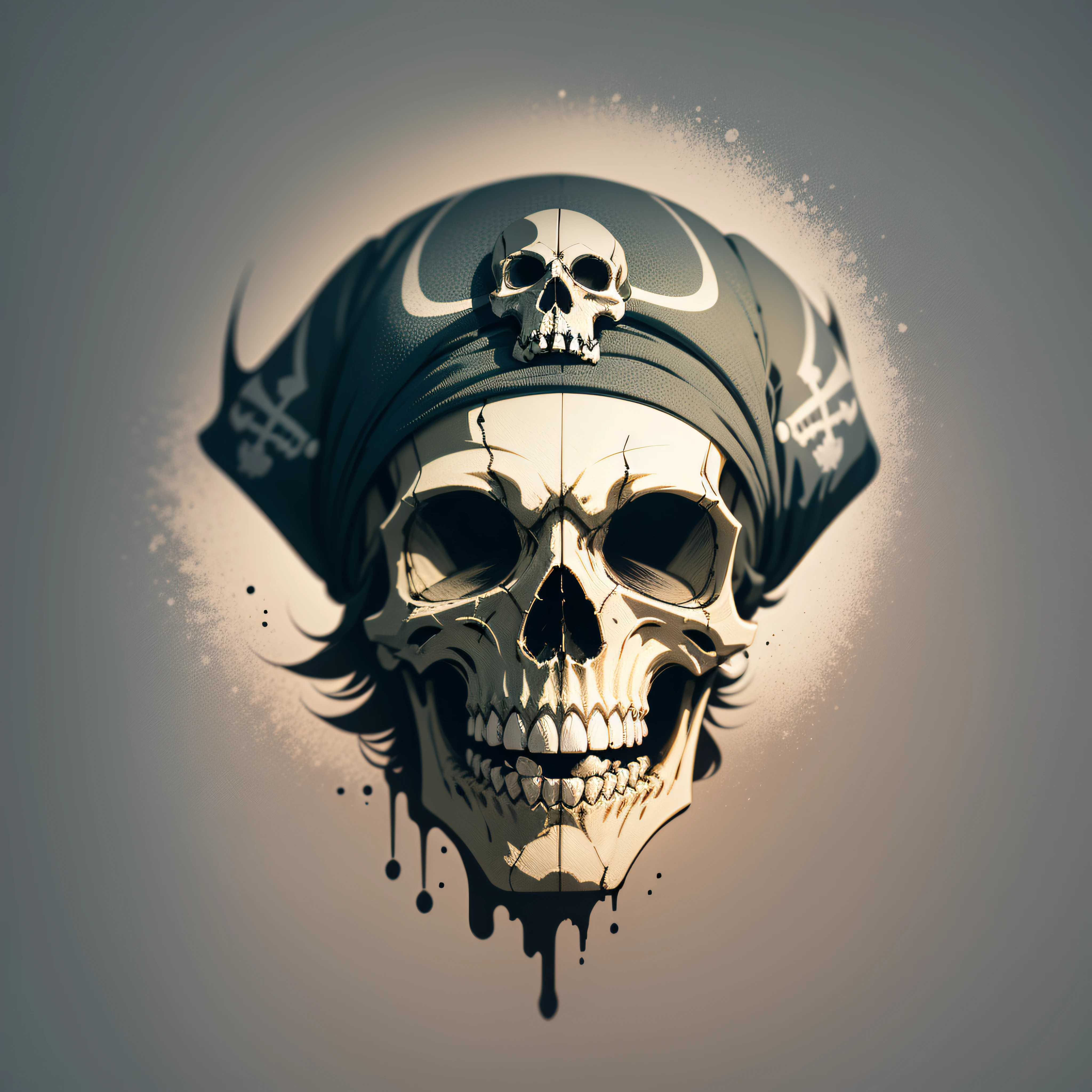 pirate skull, no body, Sticker, Happy, Primary Color, mural art style, Contour, Vector, No depth of field, No gradient, sharp focus, White Background, Detailed
