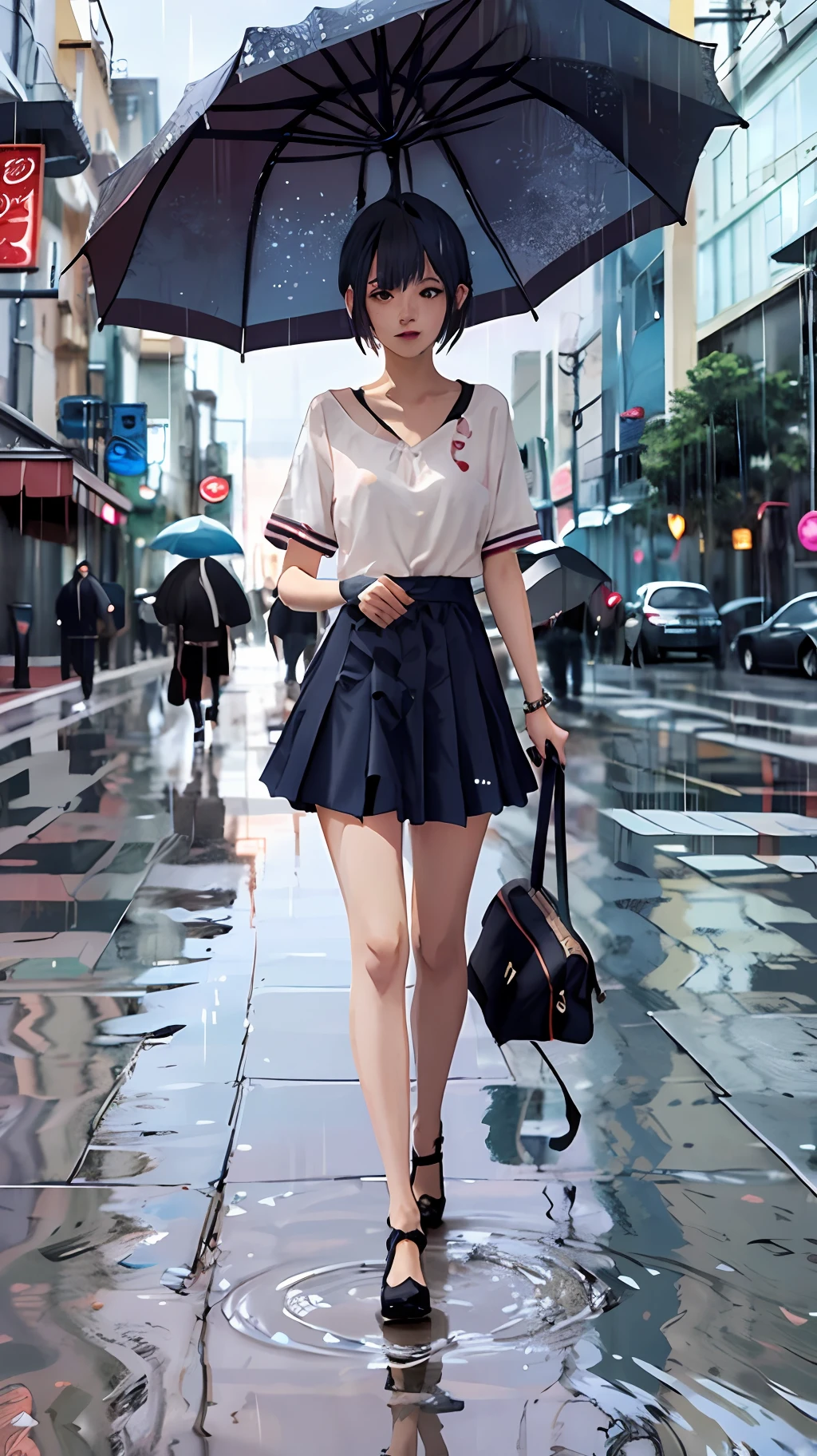 there is a woman holding an umbrella in the rain, Anime art wallpaper 8 K, rainy days. game render, Anime girl walking on water, Anime art wallpaper 4k, Anime art wallpaper 4 K, 4k anime wallpaper, Anime wallpaper 4 k, Anime wallpaper 4k, Anime style 4 K, Anime style. 8K, anime style mixed with fujifilm