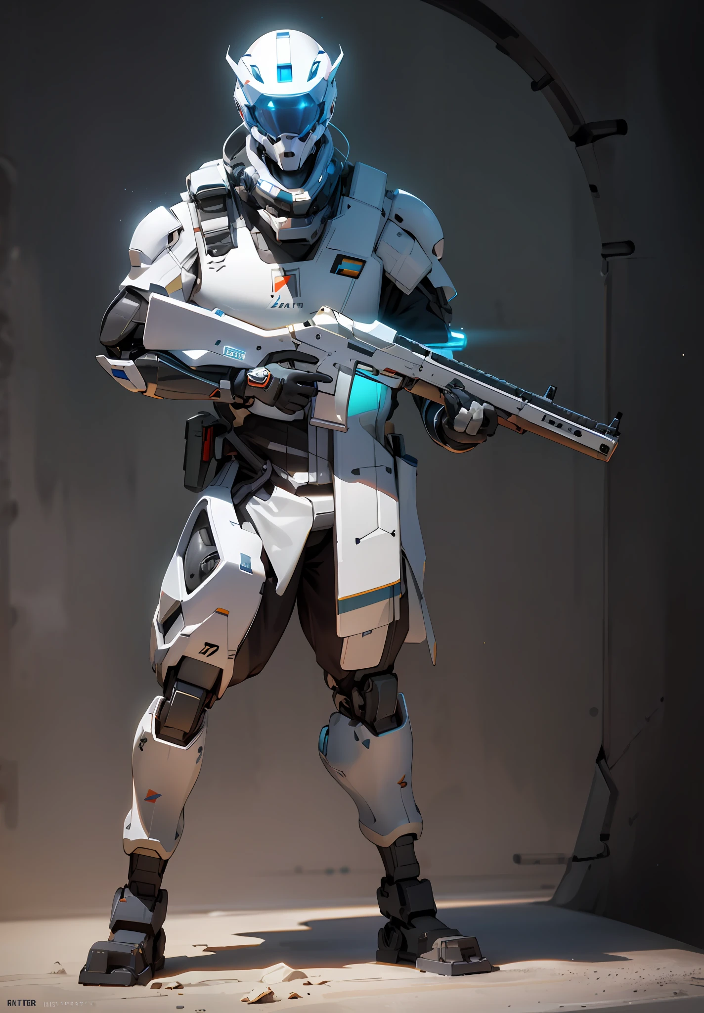 arafed robot with a gun and a helmet on, in white futuristic armor, rendered in unrealengine, sci-fi soldier, sci - fi character, futuristic soldier, unrealengine octane render, space soldier on mars with a gun, unreal octane render, octane render -ar 16:9 h 1024, detailed octane render, solo performance unreal engine --auto