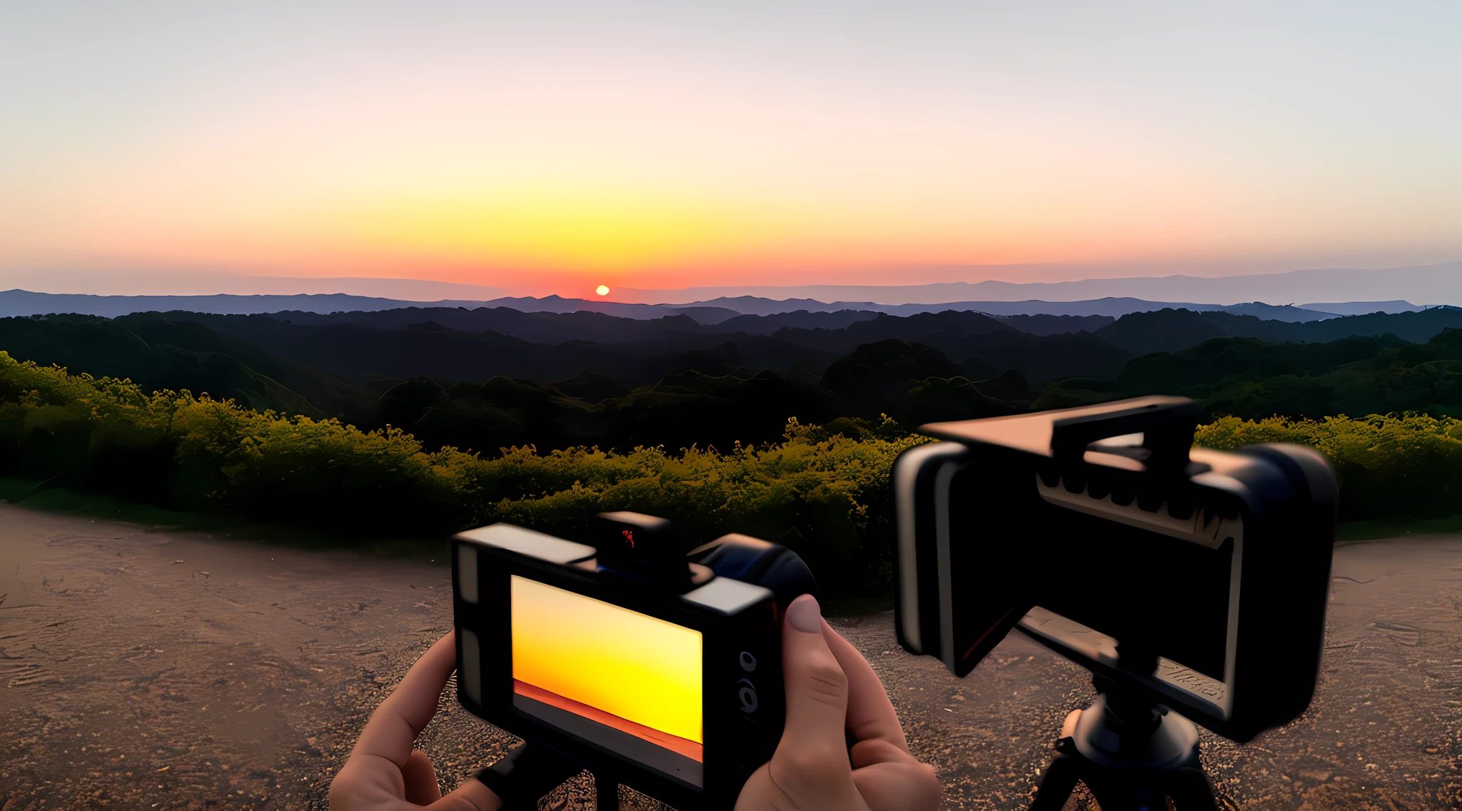 Sunset, evening glow, distant view, realistic, rich colors, gorgeous and colorful, wide-angle lens, shooting in the evening, positive film, naturalistic style, high-definition filming.