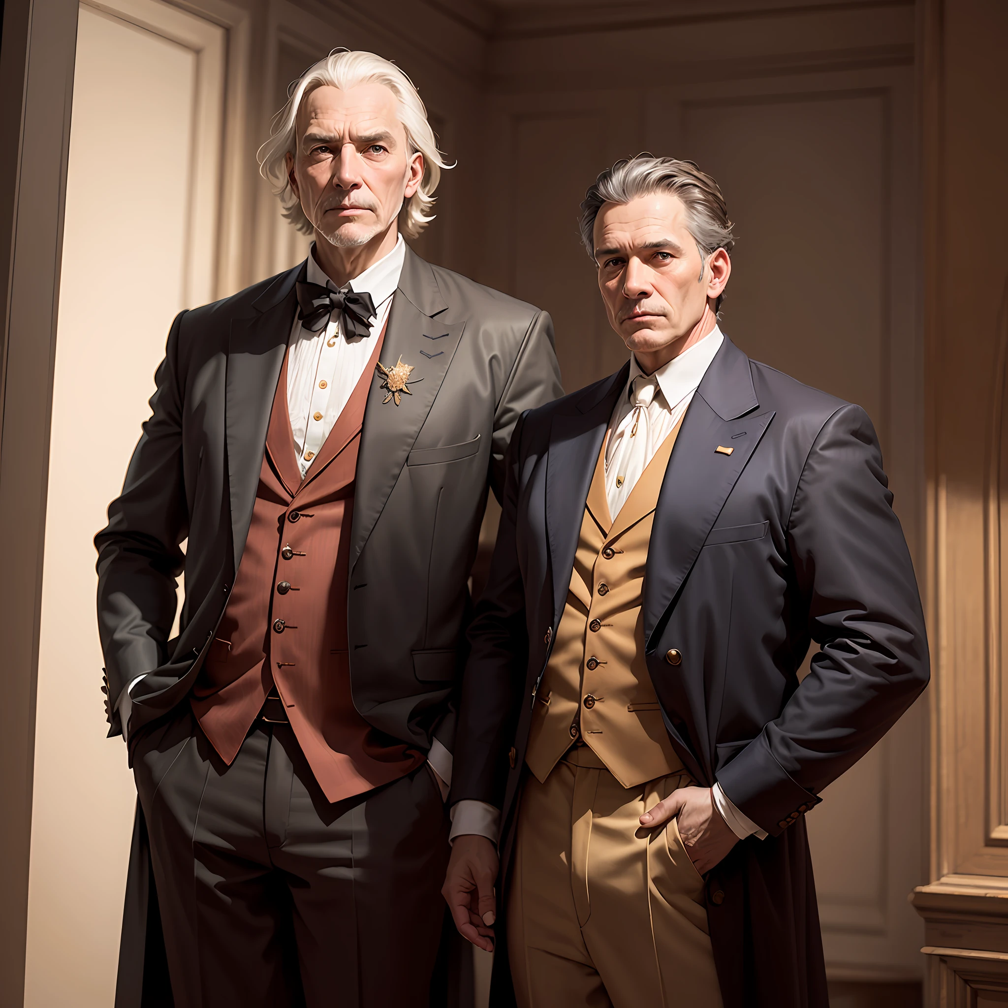 Male, 56 years old, 17th century, very elegant, well dressed, half body in the image, front, realistic, photo style, in a 17th century style room, darkened background. --auto