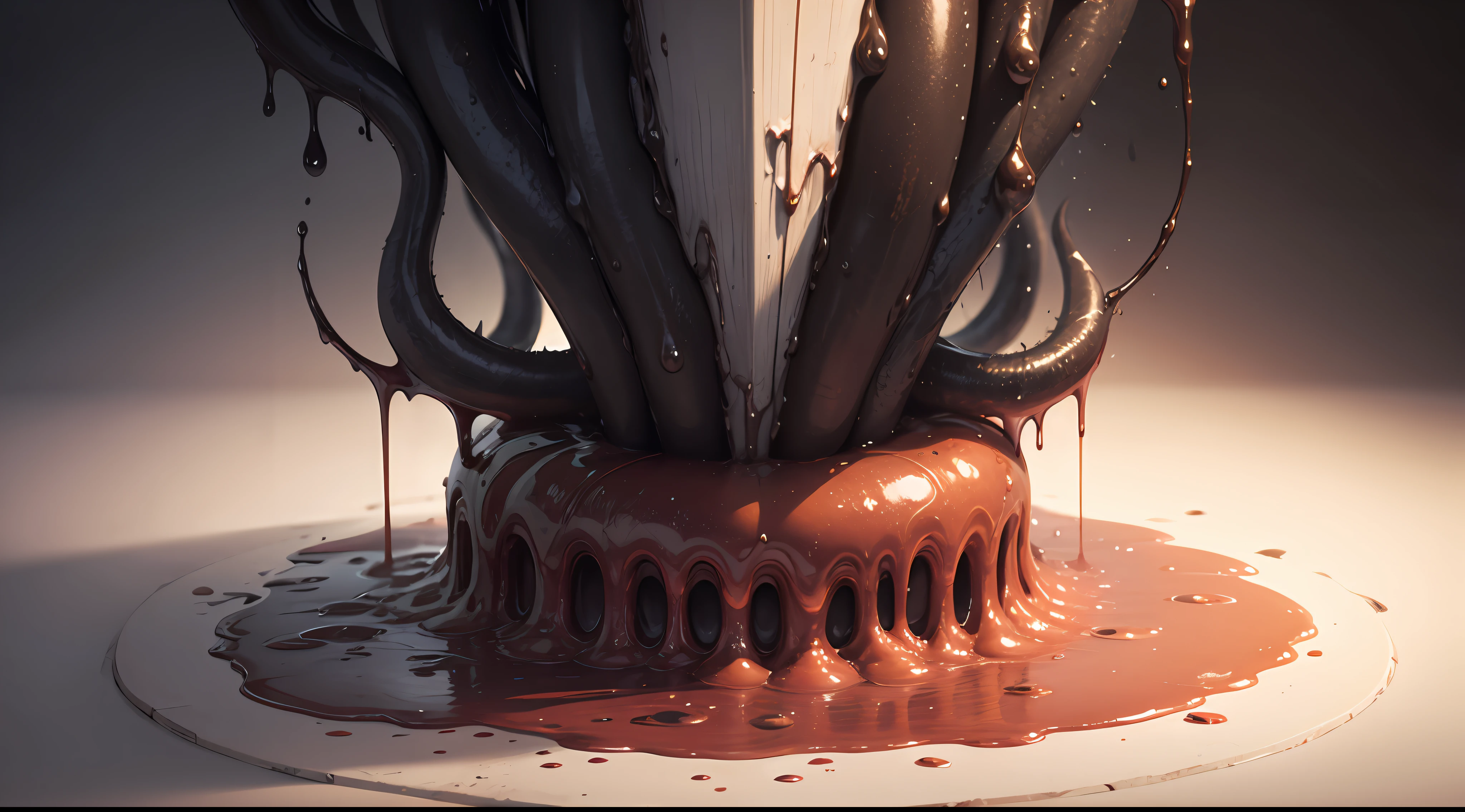 Surrounded by viscous liquid, lifted, bound, bound, Enredado, Adsorbidos, played with by black tentacles --auto