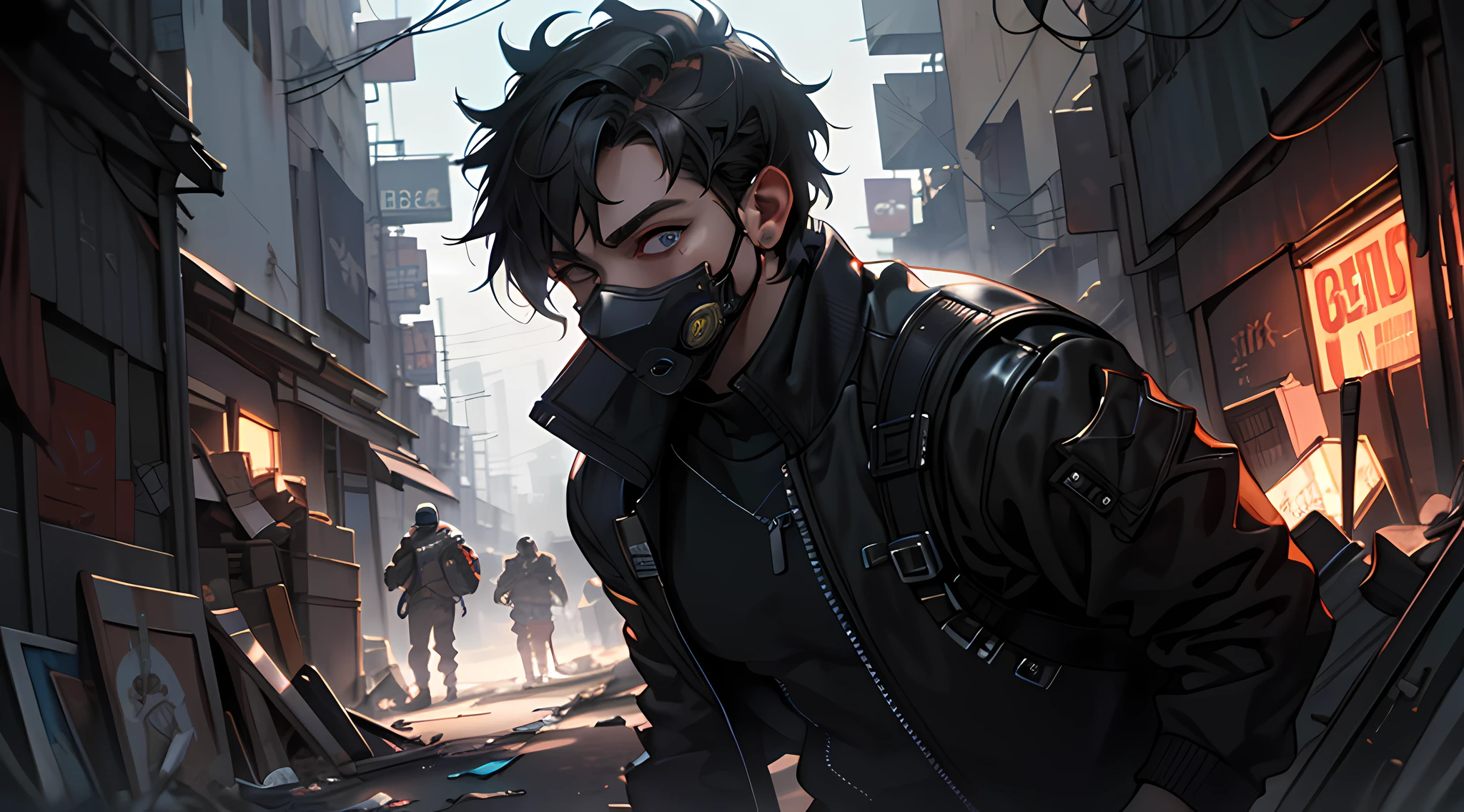 ultra detail, high resolution, ultra detailed, best quality, amazing, top quality, extremely detailed CG unity 8k wallpaper, cinematic lighting, cyberpunk, dark boy, trash gang facemask