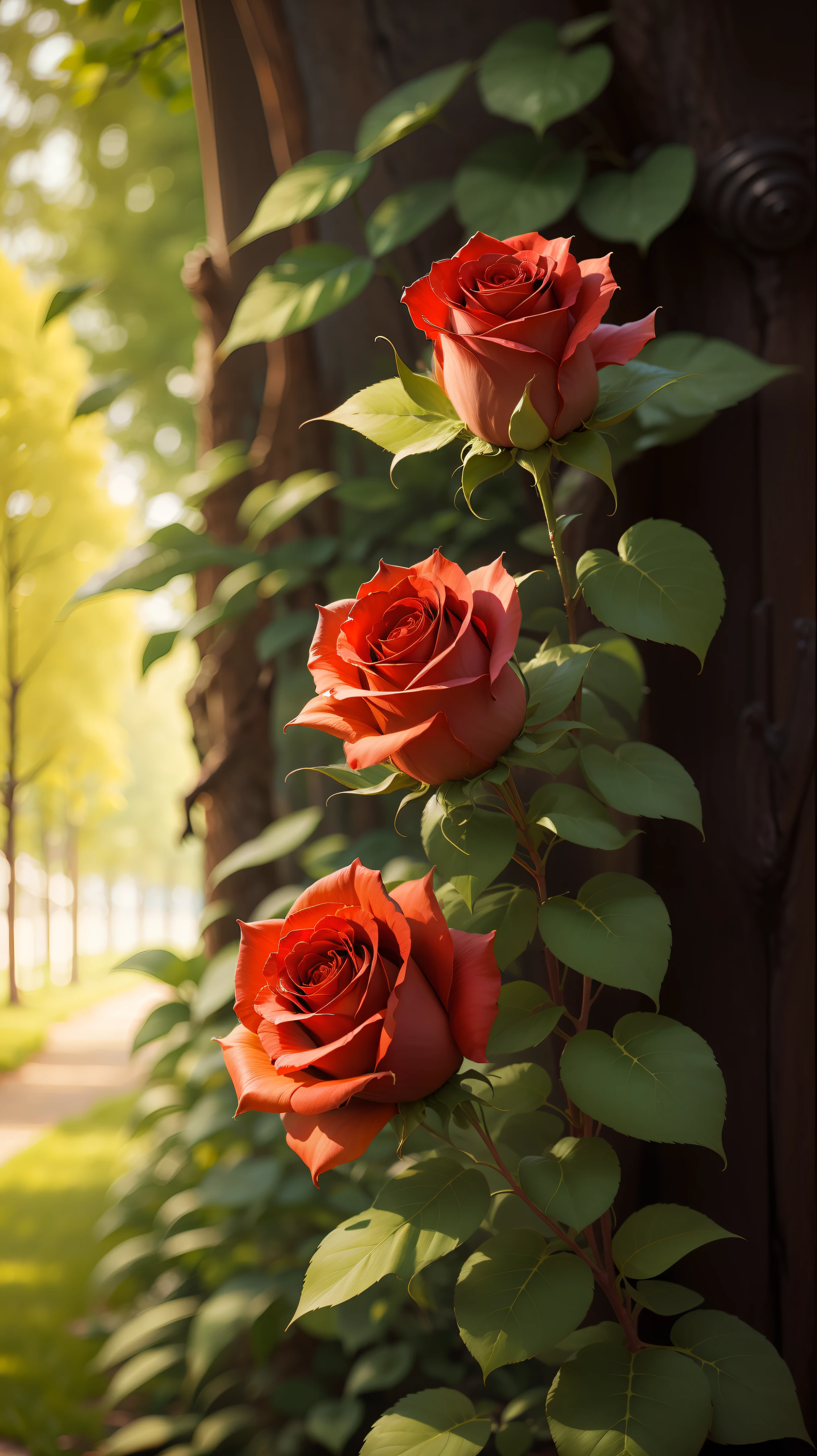 Three red roses, three yellow roses in tree,rose,dark background,high resolution,high quality