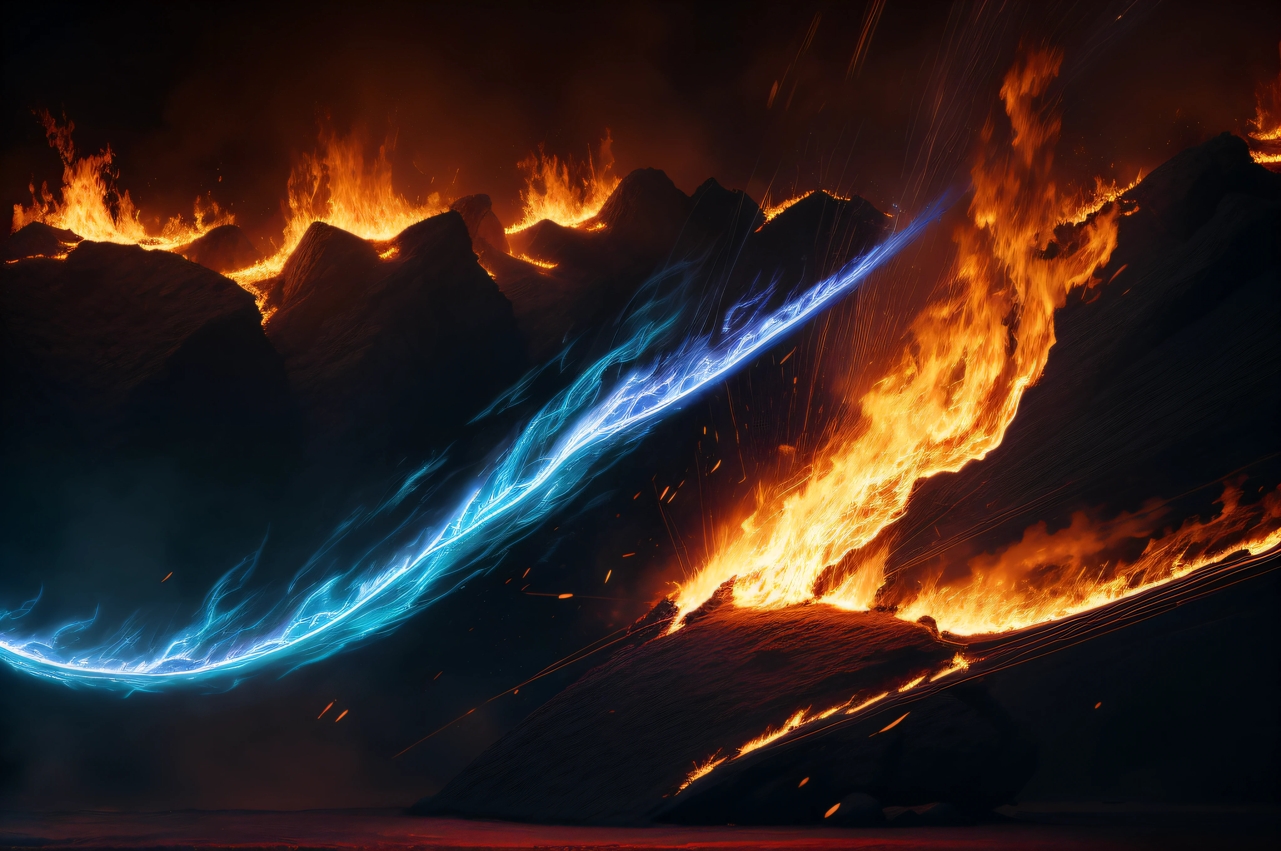 "(((Masterpiece))), Best Quality, Ultra-Detailed, Flowing Blue Flames, Dynamic Angle, High Resolution, 8K Wallpaper, Mesmerizing, Cinematic, Energetic, In Motion"
