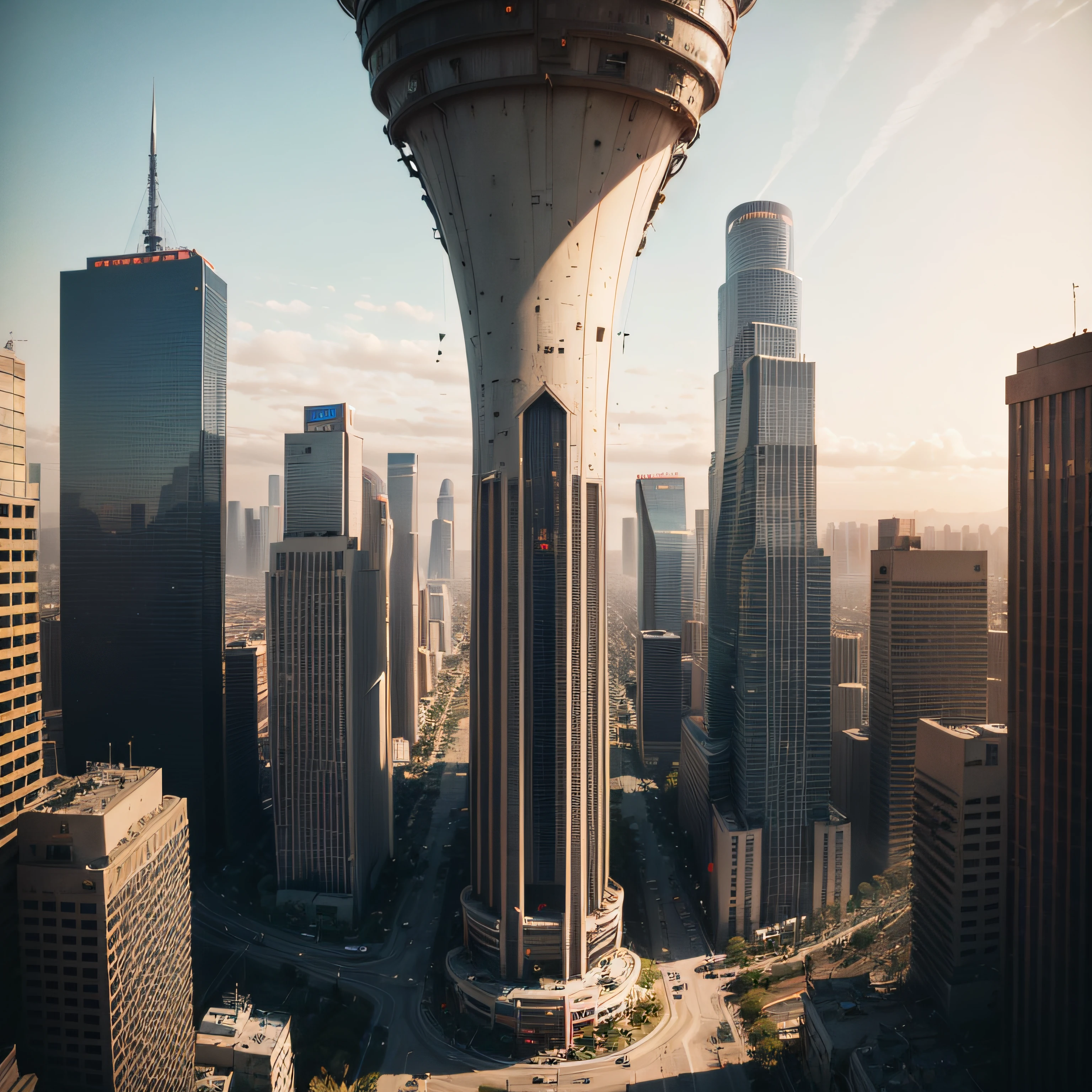 (masterpiece),(highest quality:1.3),(sharp focus:1.5),(photorealistic:1.3),(cinematic shot),(Los Angeles city landscape),cyberpunk elements,flying cars. --auto