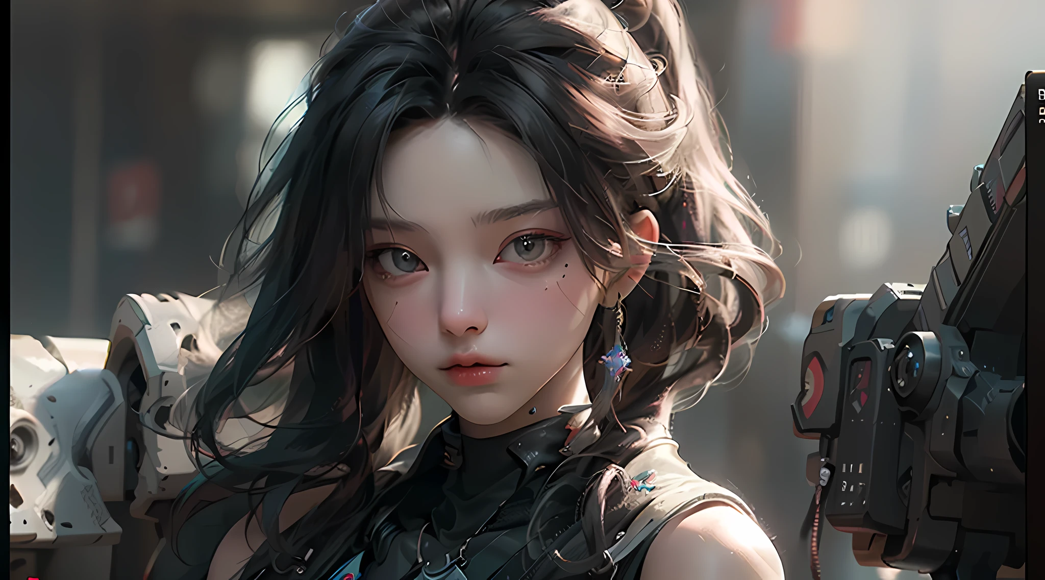 ((Best quality)), ((masterpiece)), (detailed:1.4), 3D, an image of a beautiful cyberpunk female,HDR (High Dynamic Range),Ray Tracing,NVIDIA RTX,Super-Resolution,Unreal 5,Subsurface scattering,PBR Texturing,Post-processing,Anisotropic Filtering,Depth-of-field,Maximum clarity and sharpness,Multi-layered textures,Albedo and Specular maps,Surface shading,Accurate simulation of light-material interaction,Perfect proportions,Octane Render,Two-tone lighting,Wide aperture,Low ISO,White balance,Rule of thirds,8K RAW,