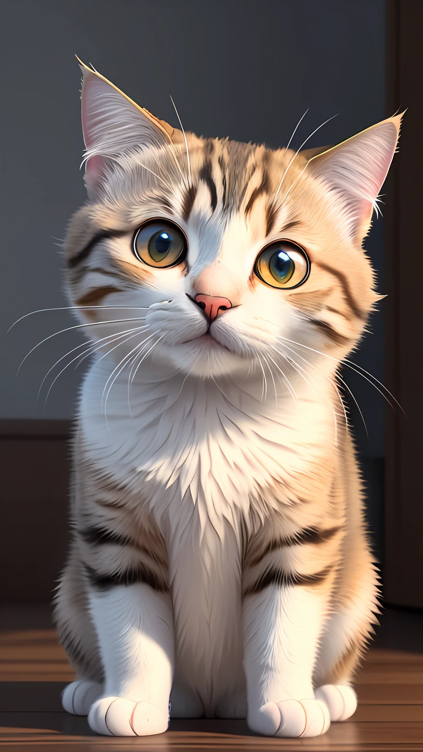 (best quality:1.33), (masterpiece:1.42), (realistic:1.24), (detailed:1.15), 
Cute  cat, big eyes, in the style of pixar, beautiful 3ds max render, volumetric lighting, global illumination, raytracing, detailed hyperrealism, manga,