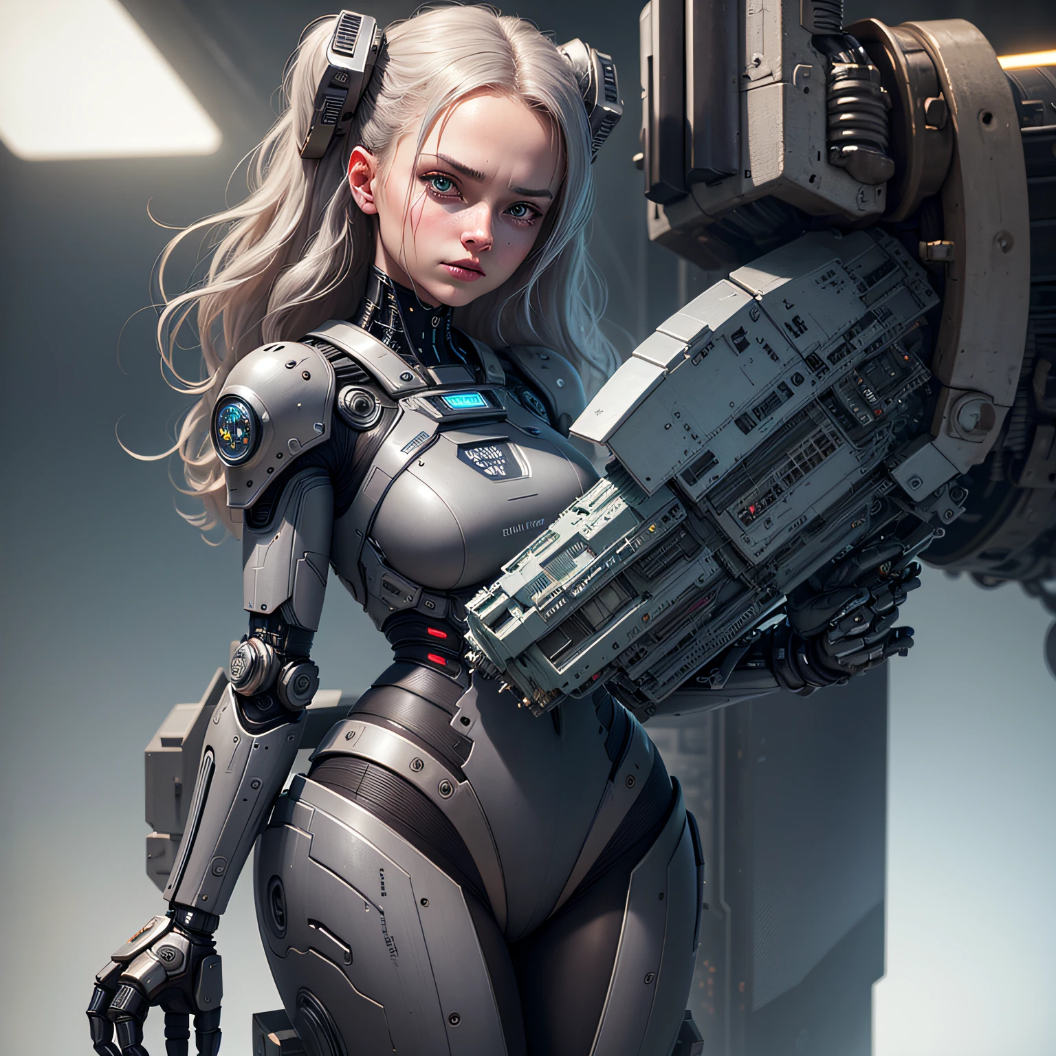 Masterpiece, Best Quality, Movie, Official Art, Propaganda Art, Movie Wallpaper, Highly Detailed CG Unified 4k Wallpaper, Intricate Details, White Background, 20 Year Old Woman, Full Body, Facial Focus, On Top from behind a giant robot, Concept Art, Production Art, (, High Resolution, (Realistic, Photo-realistic: 1.2), Physics-based rendering, Machinery, Reflection, Realistic, Symmetrical front view close-up headshot eyes symmetry face very sharp focus realistic award-winning drawing matte film light 1 girl, mecha, (Illustration: 1.1), slim, white skin, delicate face, king's robe, shine, stockings, (long blond hair), green eyes, field of battle, Chip, Shine,