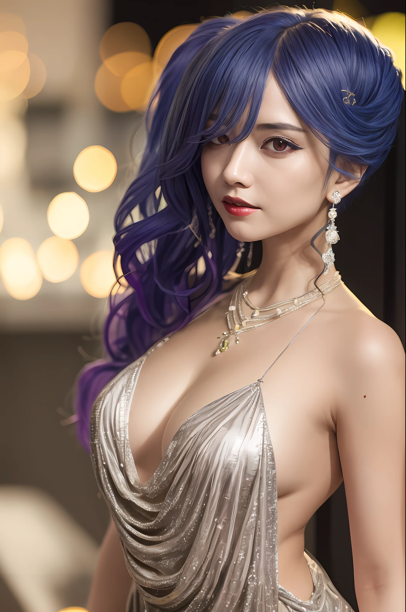 最佳质量,nmasterpiece,high resolucion,1girl,Porcelain skirt,hair ornament,gargantilha,jewelries,Beautiful face,Physically,dingdall effect,make realistic,dark studio,edgelighting,duotone lighting,(High Detail Skins:1.2),8k uhd, dslr, softlighting, highly quality, volumettic light, Candid camera, photographs, high resolucion, 4k, 8k, Background bokeh,Japan goddess, blush