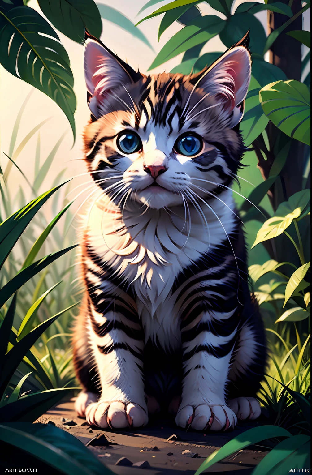 a stunning photo of a solo little kitten surrounded by plants in a flower meadow, 8k resolution concept art( intricate details:1.2), sunlight, (high quality:1.2), trending on artstation, 8k, absurdres, extremely detailed fur, (close up:1.1)