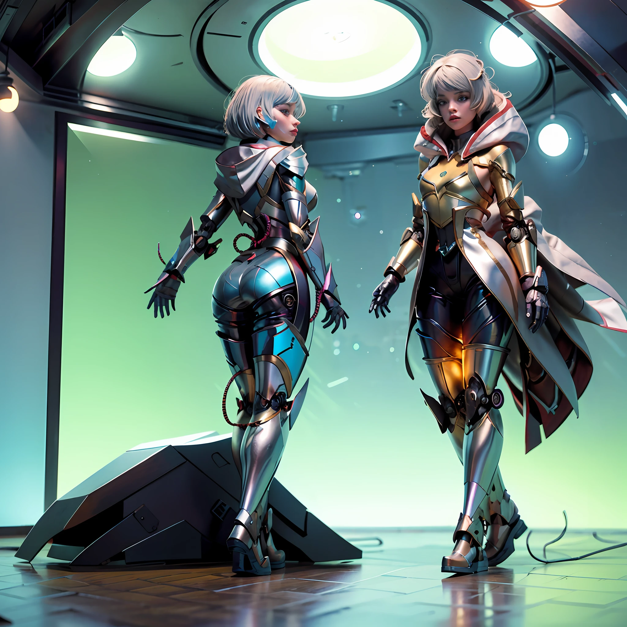 "A girl gazing into a mirror, with the mirror reflecting her as a robot." --auto