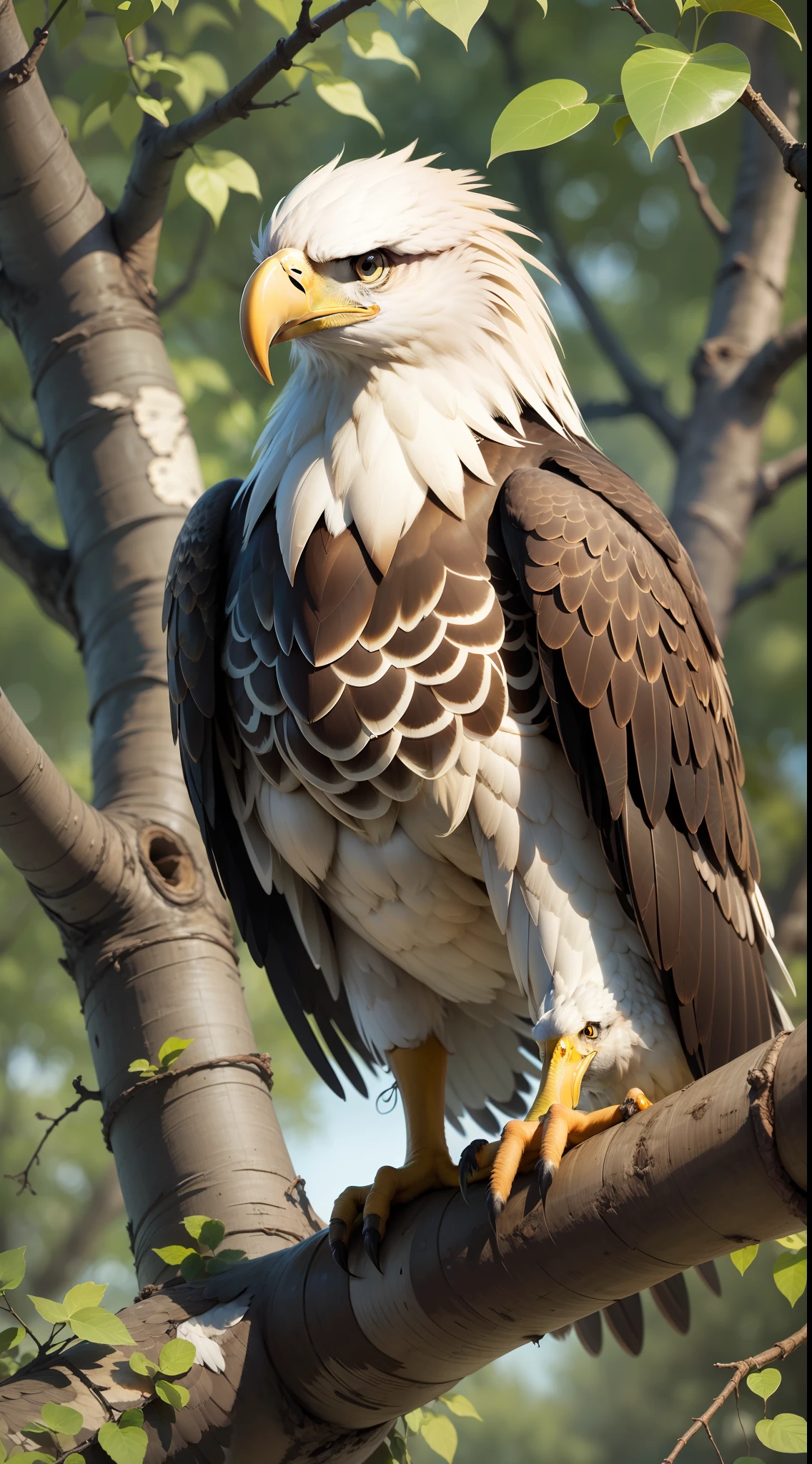 Eagle in tha tree,high resolution,dark background,high quality