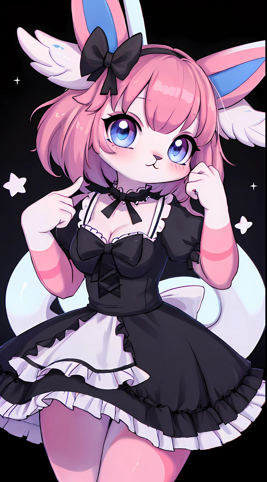 4K, master piece, best quality, Kawaii, cute, sfw, sylveon, hioshiru, goth frilly dress, bob cut