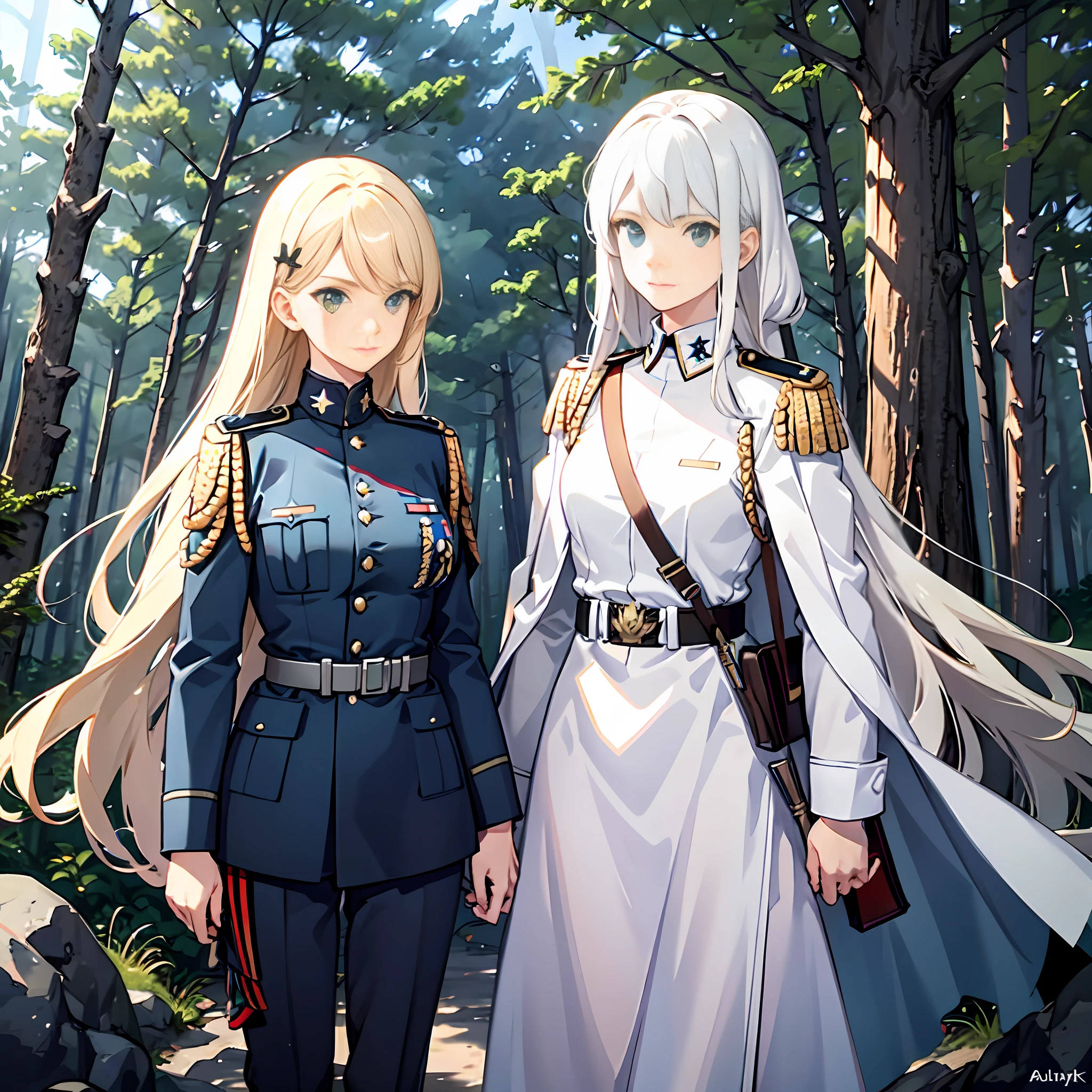 Autobahn in the middle of a dense spruce forest, daytime, The sun is high at its zenith, Slight cloudiness, A war machine without a roof, single girl, Tall stature, Slavic appearance, high cheekbones, pronounced cheekbones, Green eyes, shoulder-length blond hair, military uniform of a black Waffen SS officer.