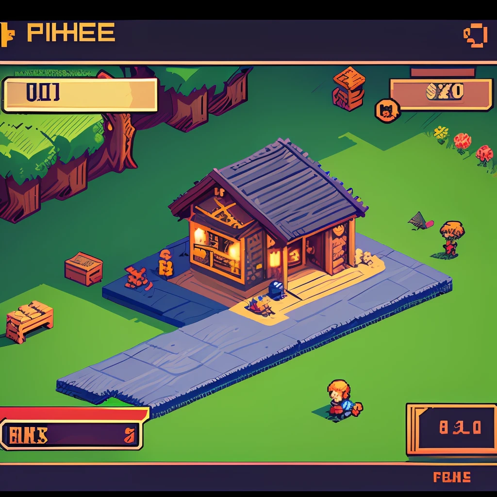 desenhe uma cena de jogo pixel art, using simple 4-bit technique --auto