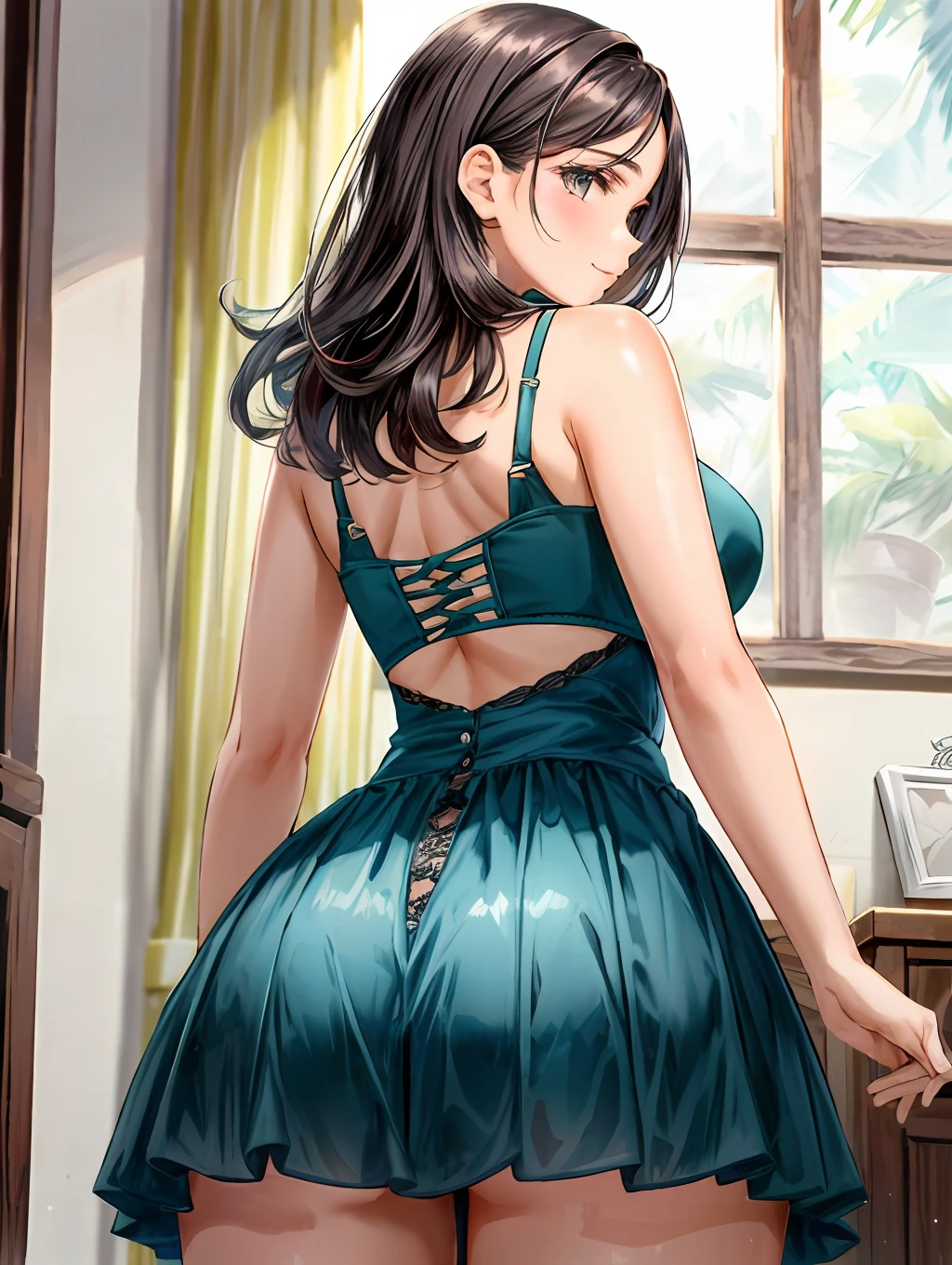Garota de costa mostrando a Bunda com roupa apertada