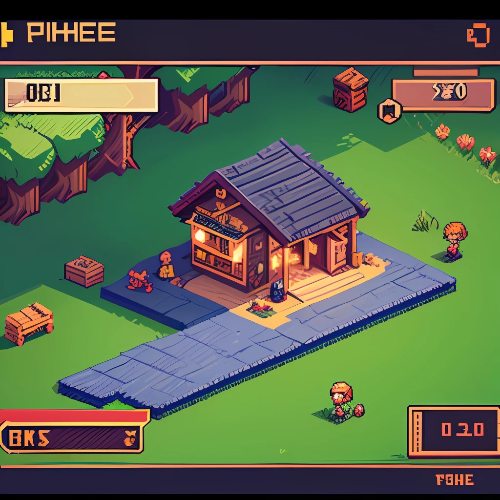 desenhe uma cena de jogo pixel art, Using a simple 4-bit technique --auto