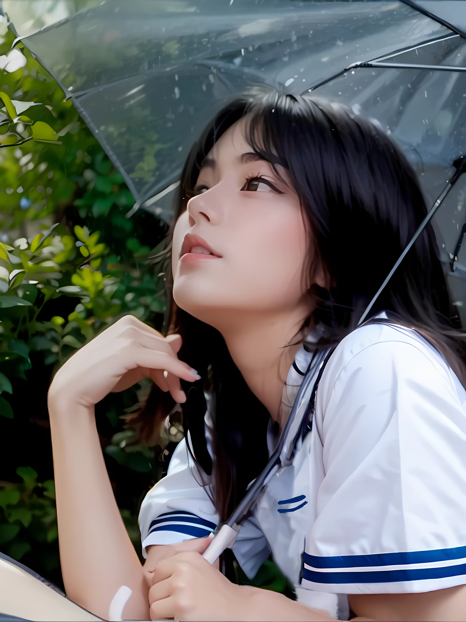 White clothes，There is a pocket with two blue stripes