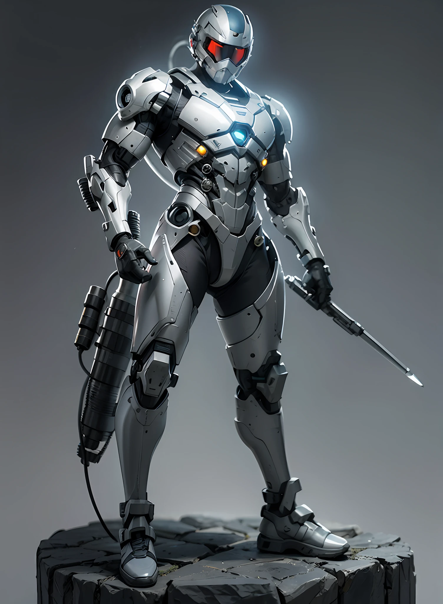 cyborg-cop walking with helmet