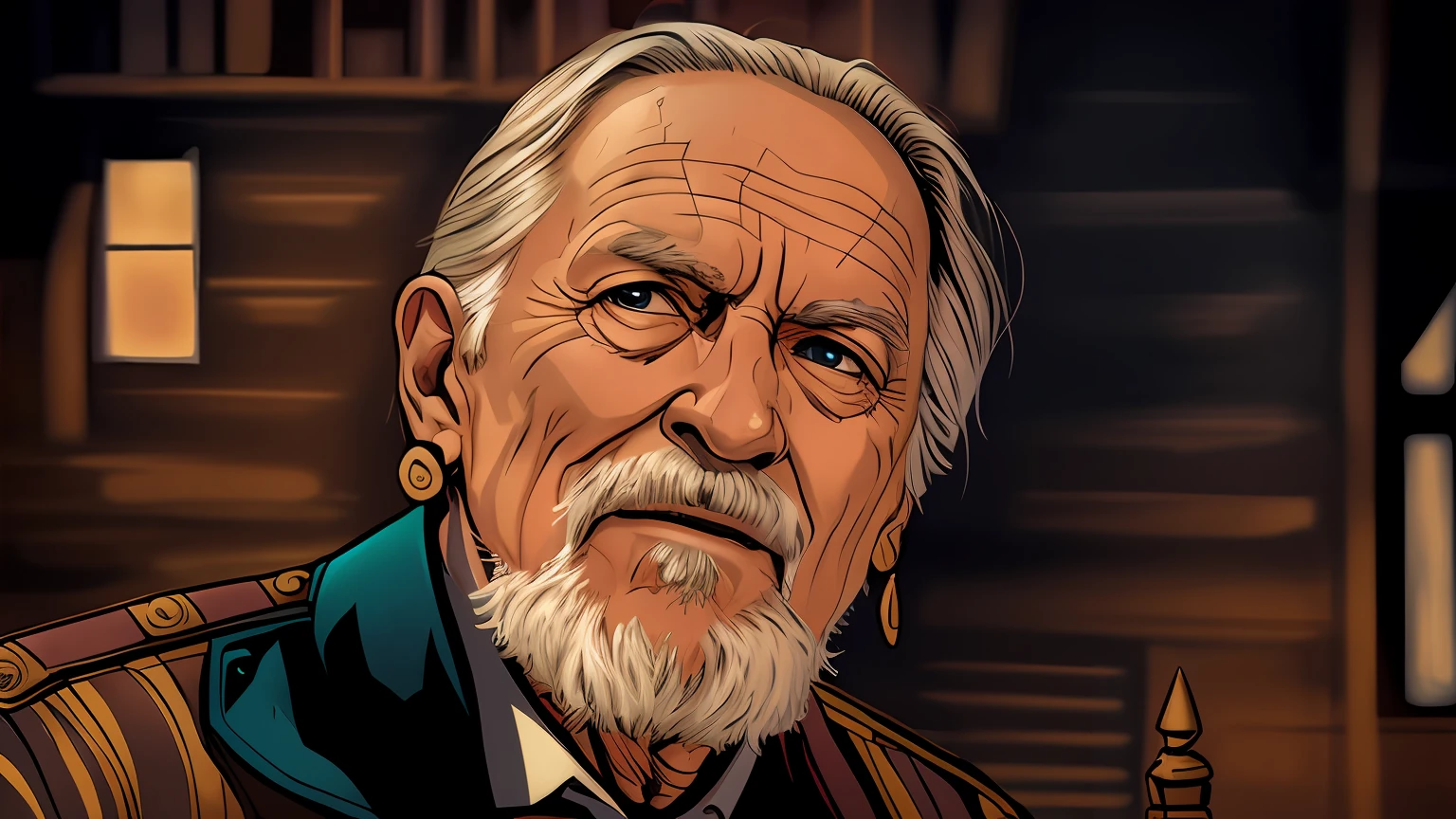 (((Cara confusa))), (comic styled), David Bradley como um velho fazendeiro, olhando raios pela janela, cena escura, sentado dentro de uma casa escura de fazenda antiga, luz baixa, olhos azuis, particles, homem velho, magro, poor posture, (cabo de fluxo longo), noite, fundo escuro e detalhado, (arte de Frank Miller), ((hands on the window)), obra-prima, (realista:1.3), perfect illumination, sombreamento perfeito, (textura realista do tecido), hiper-realista, (fotorrealista:1.5), olhar penetrante, olhando para cima, line art, comic art, olhar confuso, medo, lugar sombrio