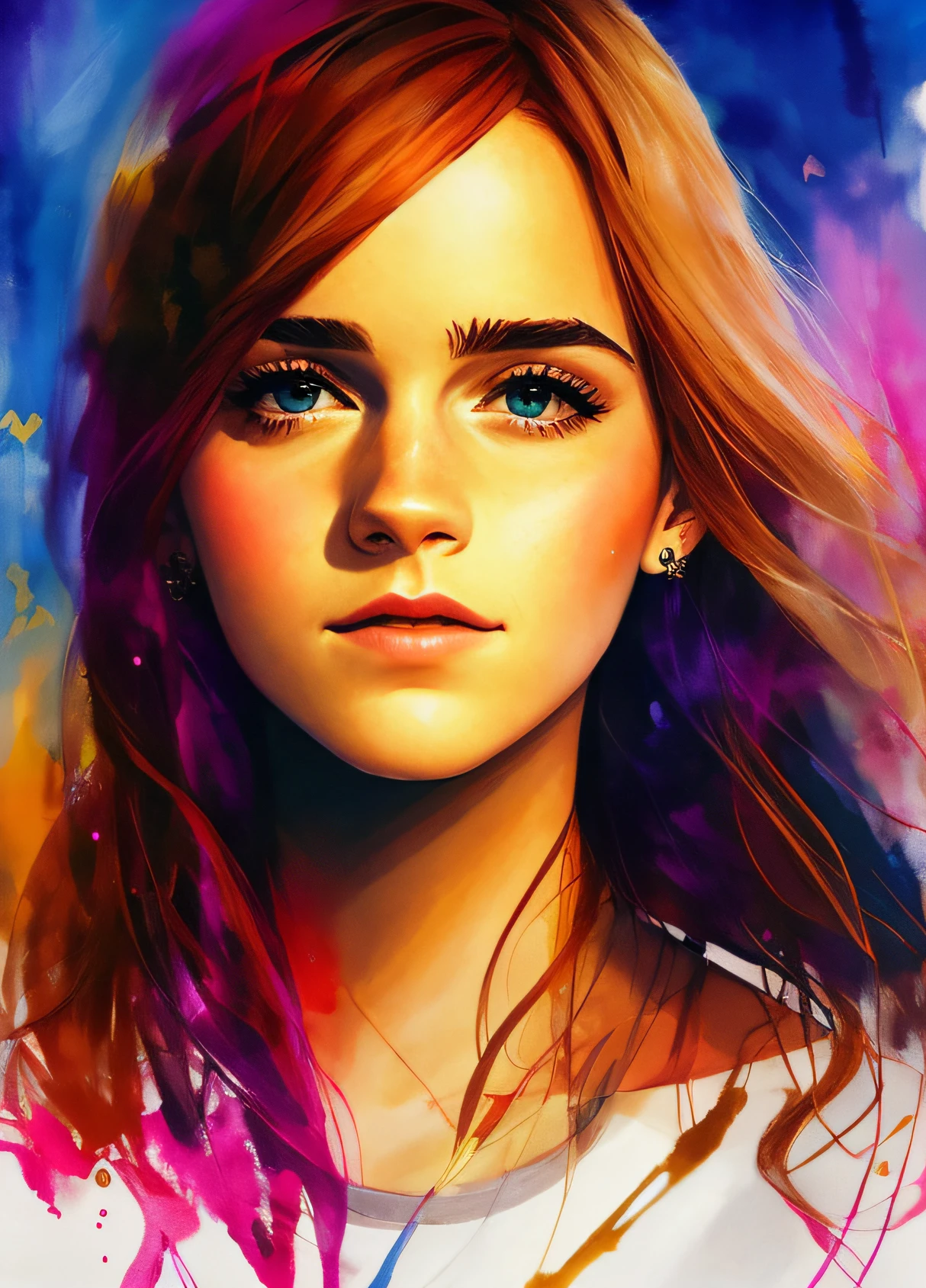 Emma Watson by agnes cecile, luminous design, pastel colours, ink drips, autumn lights