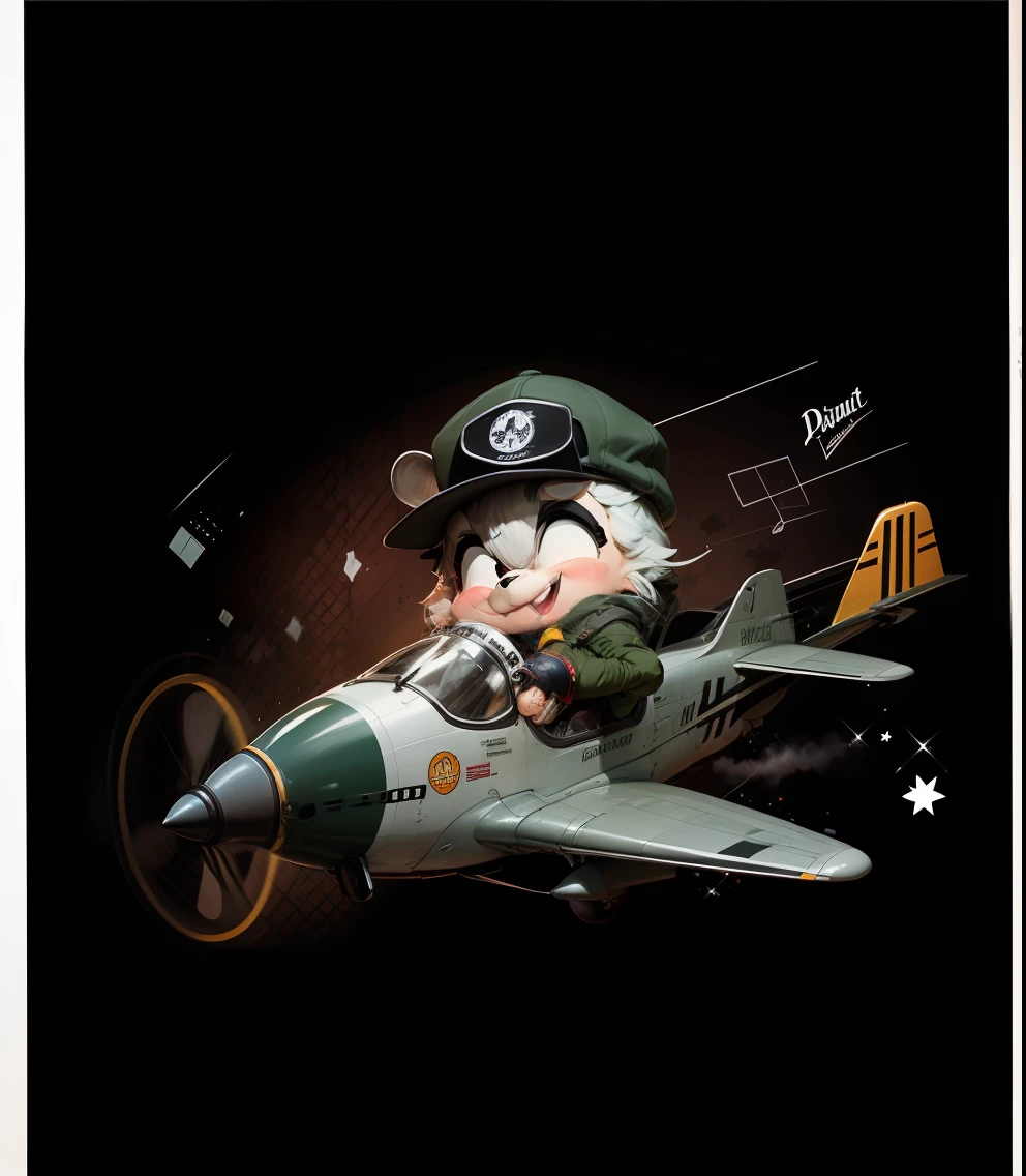 Creation of a mascot logo with the character from Pica-Pau flying in a two-seater jet. The character will be in the spotlight, with a cheerful smile and bright eyes, while piloting the jet. The blue sky will be represented as the background, conveying a sense of freedom and adventure. The logo will follow a vintage style, with strong lines and details reminiscent of classic cartoon art. The shape of the logo will be round, similar to a button, providing a distinctive and memorable look. Character and jet traits will be detailed, capturing the unique characteristics of each. The shapes used in the logo will be asymmetrical, adding dynamism and style. Image resolution will be of high quality, allowing for clear reproduction of details. The logo will have a nostalgic and charming appeal, evoking the nostalgia of vintage cartoons. --auto
