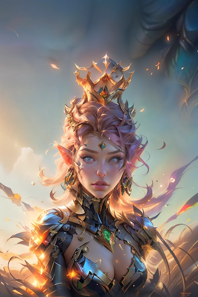 a close up of a woman with a crown on her head, portrait of queen of light, artgerm julie bell beeple, portrait of a cyborg queen, portrait of an elf queen, lux from league of legends, Artstation contest winner, epic fantasy digital art style, artgerm detailed, artgerm 4 k, deviantart artstation