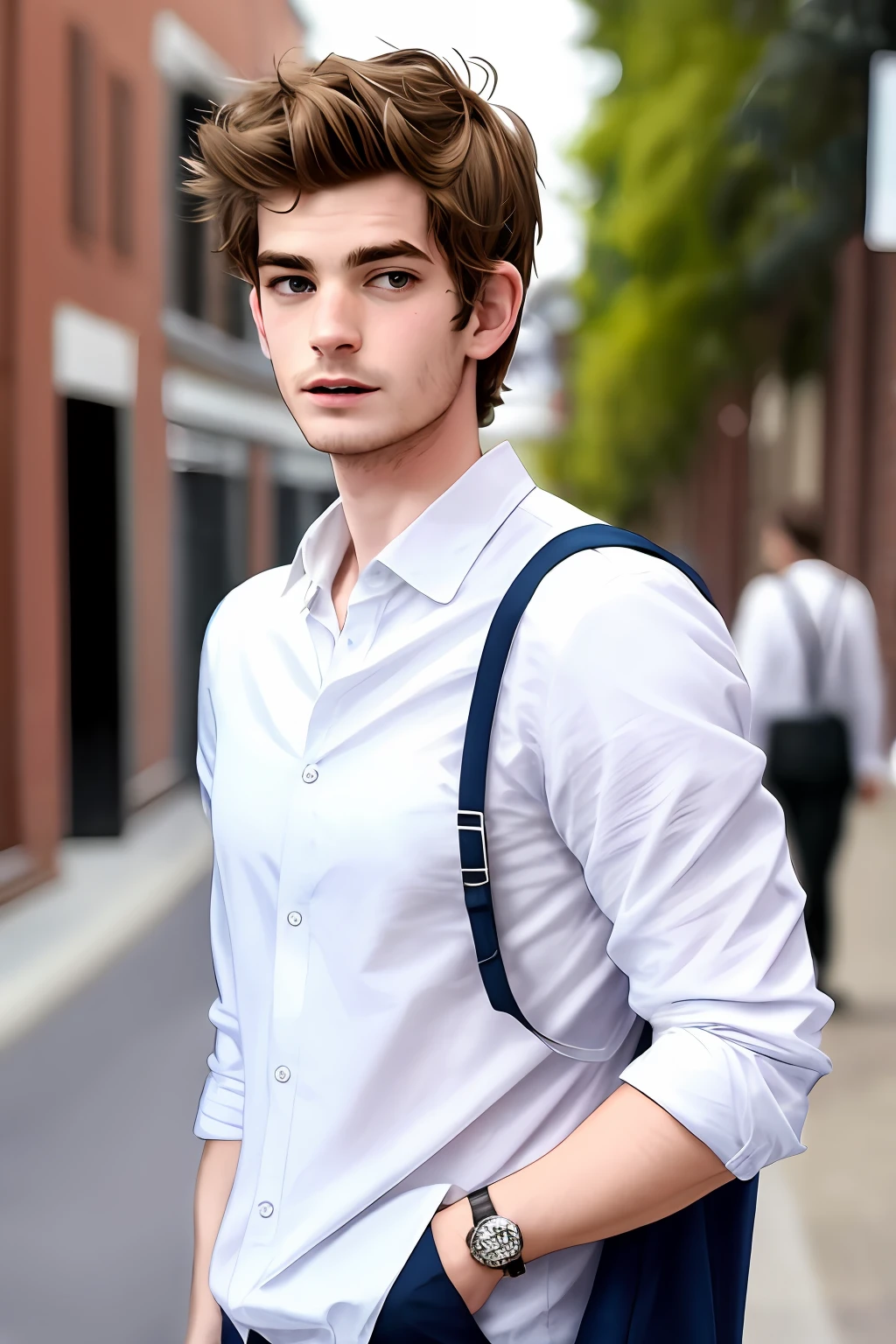 homem de 20 anos branco, Cabelo medio preto parecido com andrew garfield sem barba professor