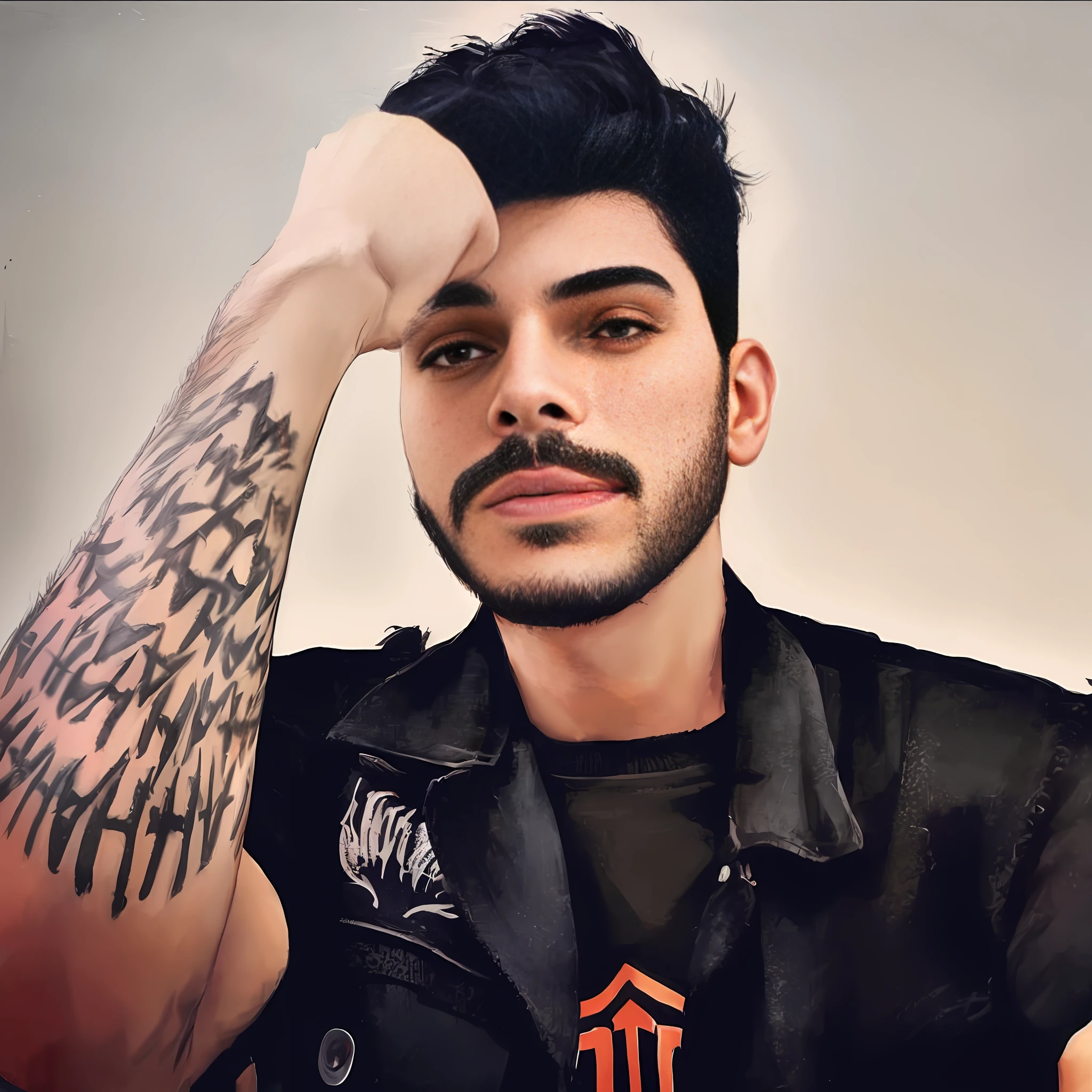 arafed man with a tattoo on his arm and a tattoo on his arm, imagem de perfil, foto de perfil, Streamer do Twitch / Jogador Ludwig, Estilo de Seb McKinnon, foto de perfil headshot, inspirado em Adam Dario Keel, retrato de alta qualidade, Marcos Ariano, Asher Duran, Zayn Malik, Msxotto, halfbody headshot, victor maristane, Estilo Zigor Samaniego