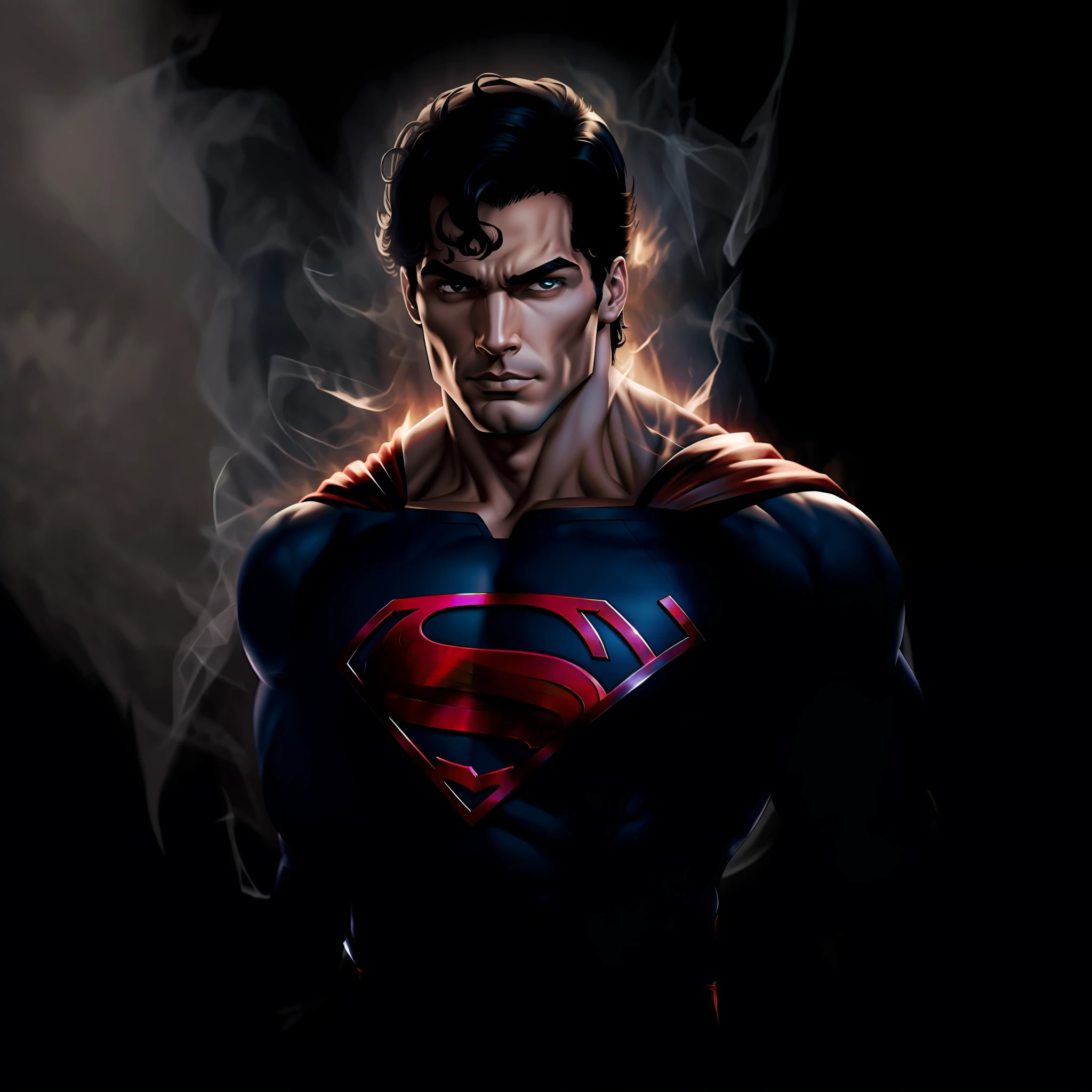 Superman com uniforme da cor preta, his uniform is black, roupa toda preta, uniforme negro, the chest symbol is white, preto, cor preta