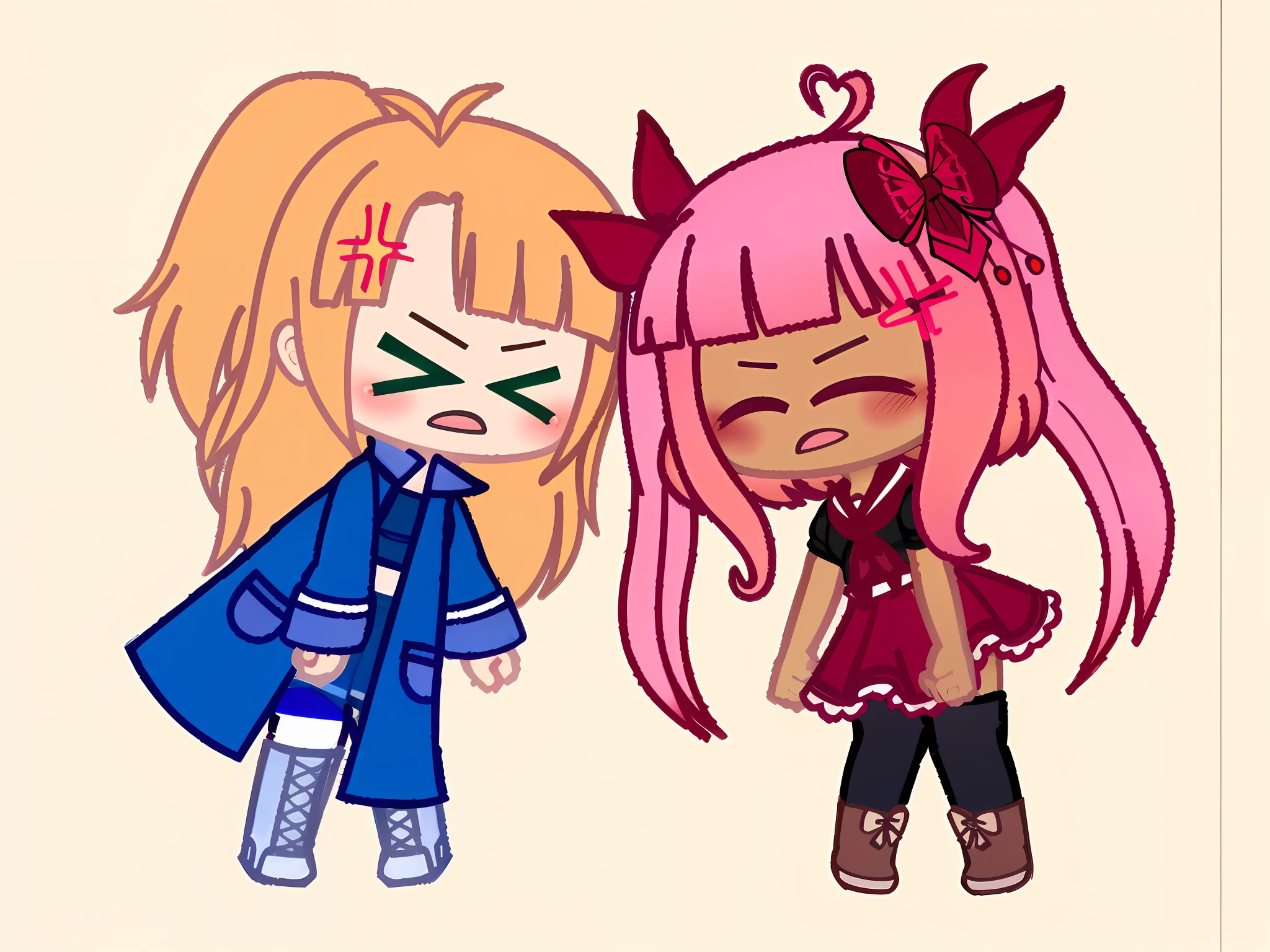 anime characters with pink hair and blue clothes standing next to each other, anime style like fate/stay night, cute anime style, flat anime style, in anime style, chibi style, anime chibi, anime in fantasy style, in an anime style, ddlc, anime styled, anime stylized, chibi anime, very anime style, chibi art, in japanese anime style