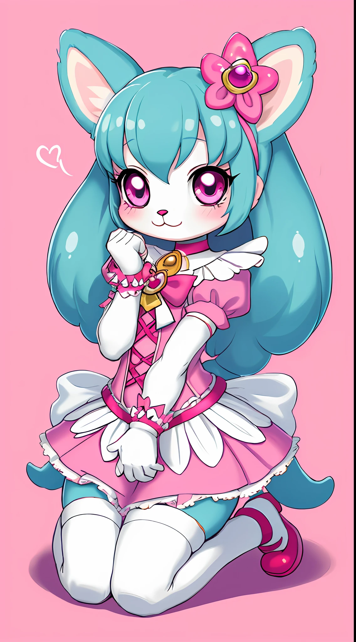 Cute, creature, kawaii, chibi, =3, 1 girl, solo, sfw, paws, jewelpet, magical girl, precure, no panties, cure blossom