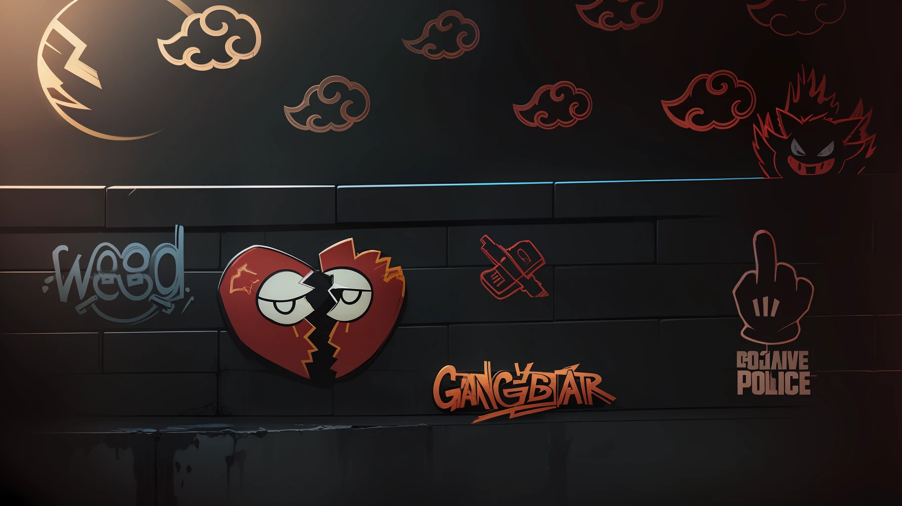Vermelho, preto, lua, muro, the police) (gangstar)