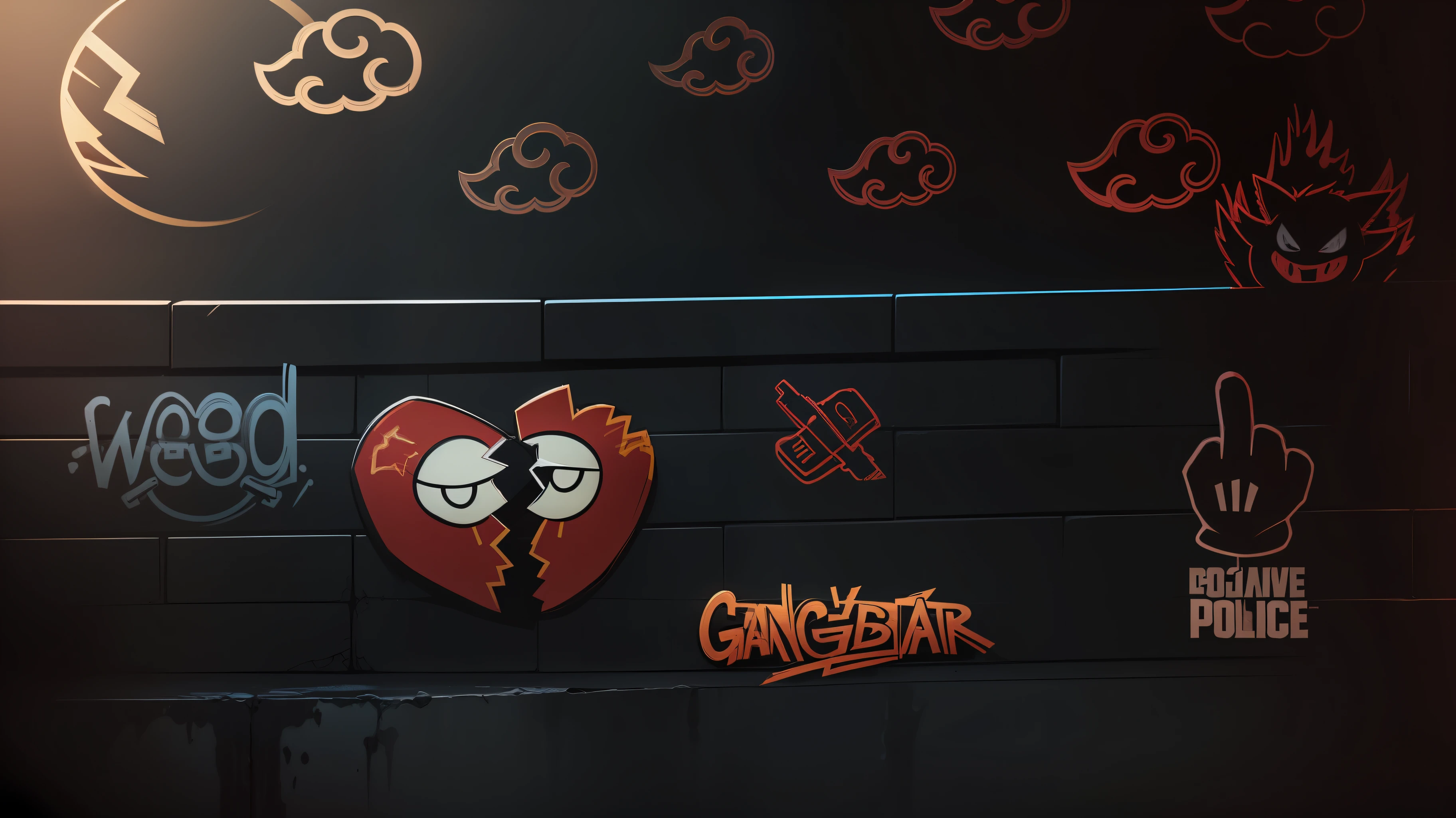 Vermelho, preto, lua, muro, the police) (gangstar)