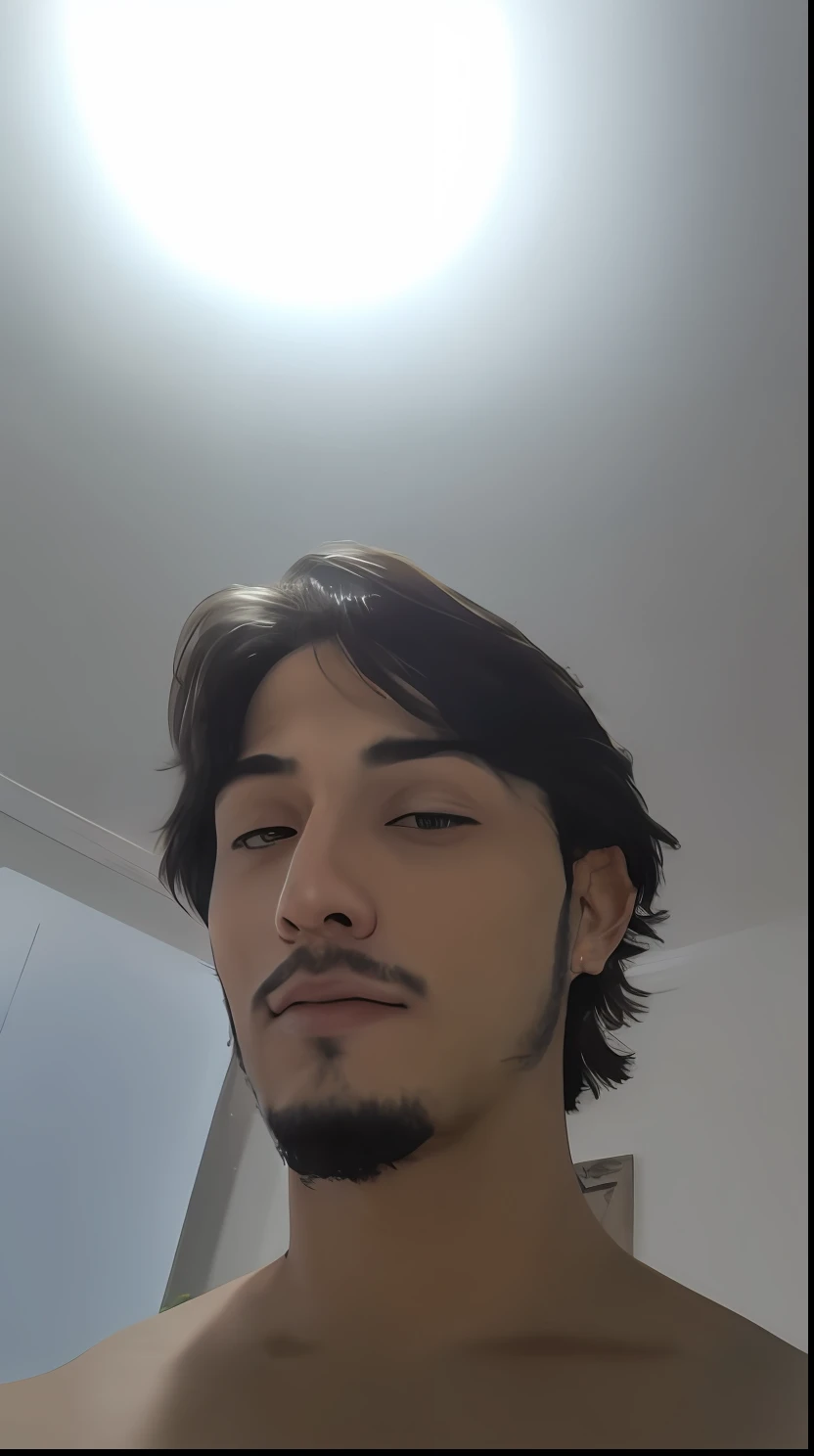 arafed man with a beard and no shirt looking at the camera, Fotografia selfie 8k, imagem de qualidade muito baixa, com uma barba pequena, imagem frontal, sem barba, em torno de 1 9 anos, foto de perfil, Riyahd Cassiem, Khyzyl Saleem, fotografia de baixa qualidade, sem barba e bigode, mateus 9 5, imagem do rosto
