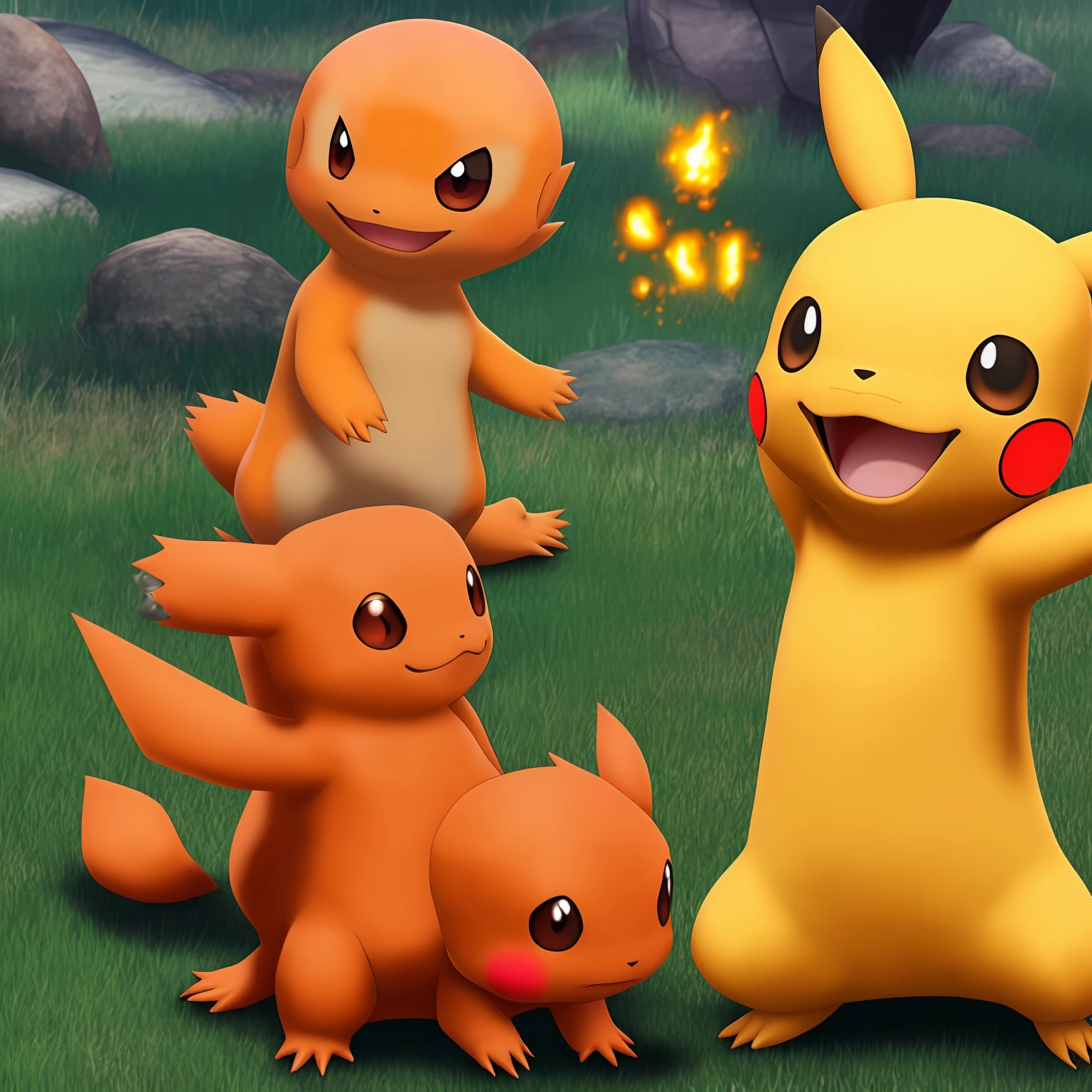 pokemon embracing each other as best friends pikachu and Charmander --auto