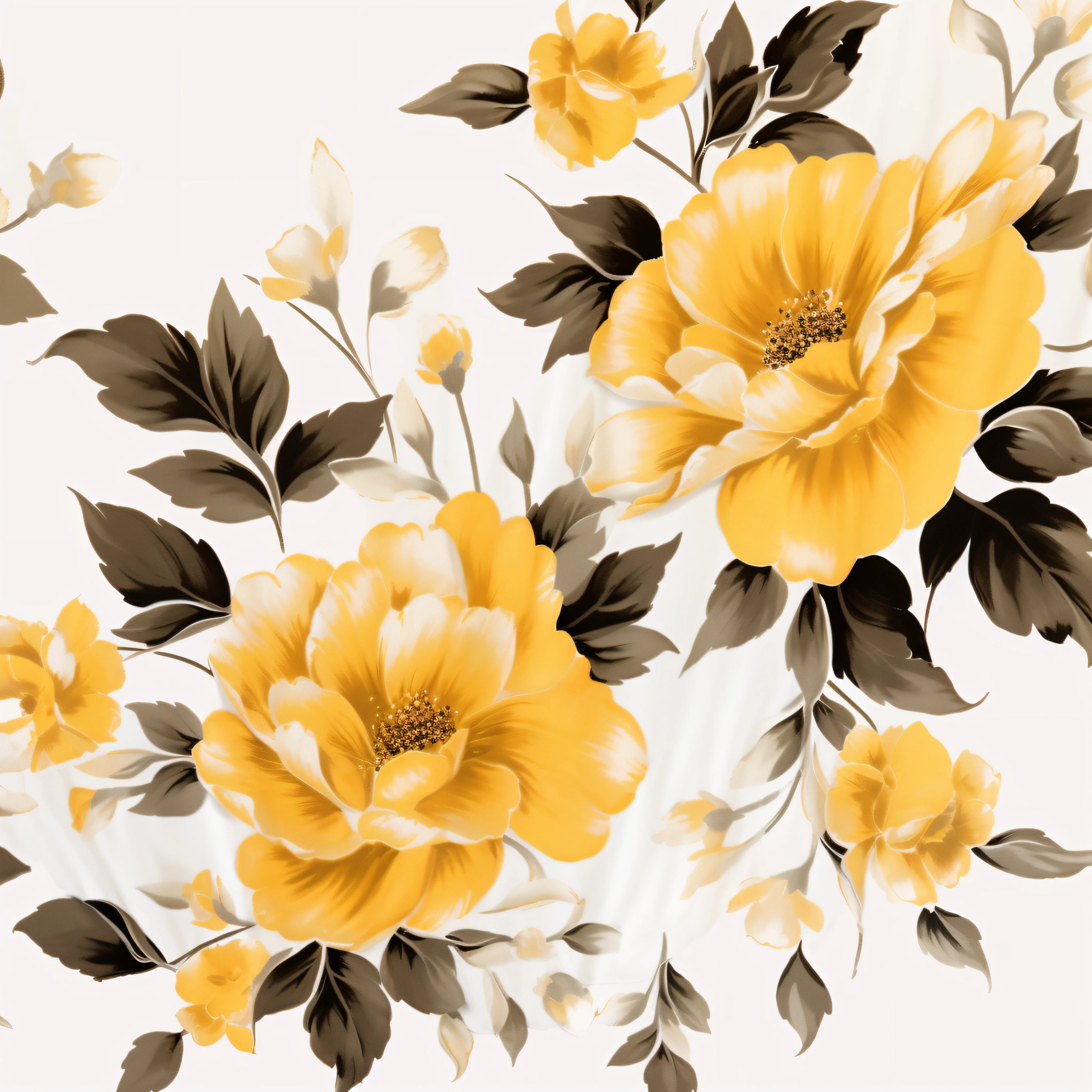 yellow and black flowers on a white background with leaves, marigold background, flower background, golden flowers, yellow flowers, with yellow flowers around it, background full of brown flowers, large opaque blossoms, floral design, gold flowers, background natural flower, flower, surrounded flower, brown flowers, elegant flowers, flowers background, flowing realistic fabric, with colored flowers 8k, 32k