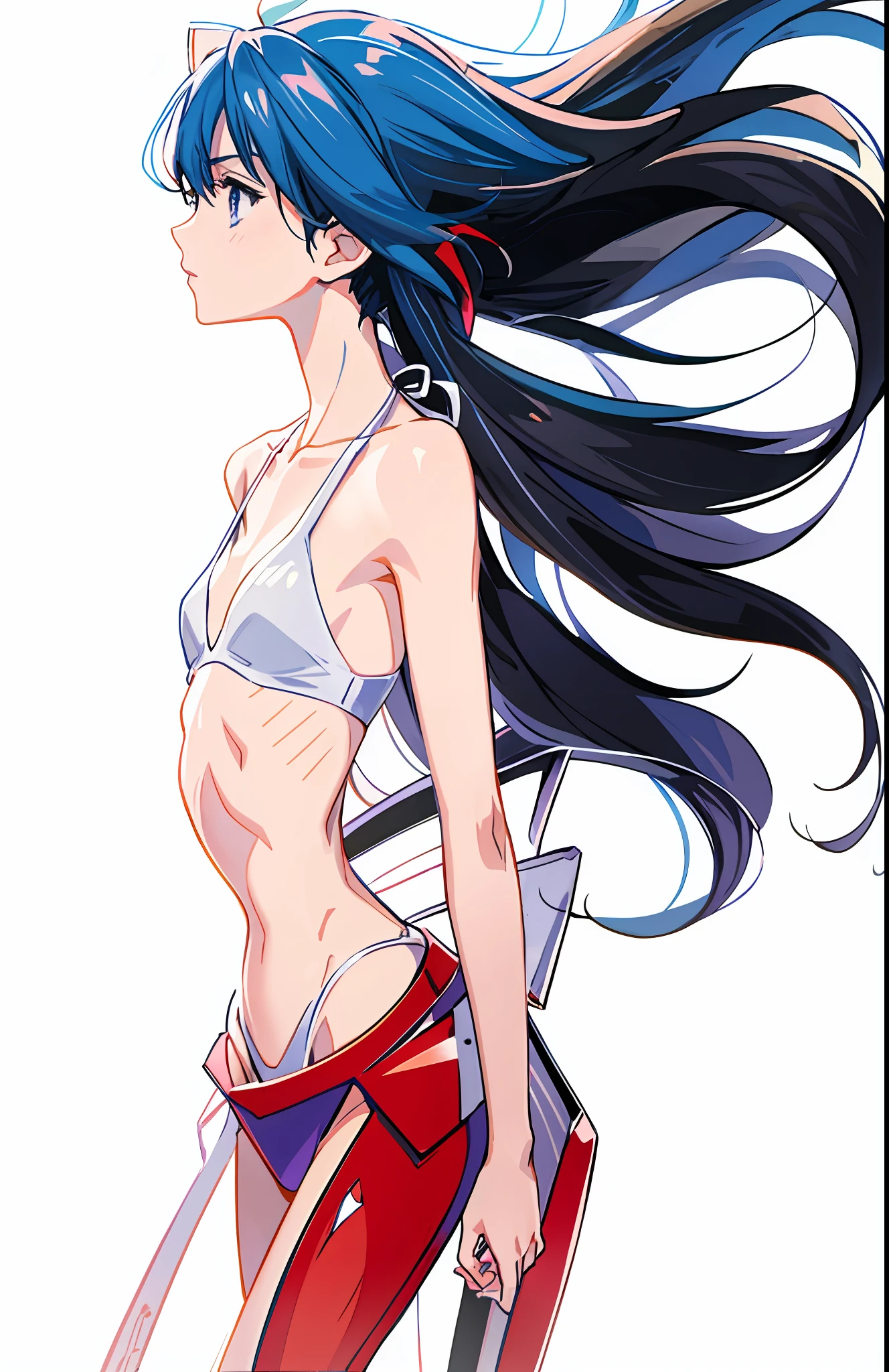 anime girl with long blue hair in red bikini and red belt, Hermosa Asuka de Evangelion, Atractivo Matoi Ryuko, kill la kill illustration, Nico Robin, matar a la matar, Asuka de Evangelion, seductora chica de anime, a-1 pictures, high definition anime art, (Chica anime), is wearing a swimsuit, De Evangelion, Arte Oficial