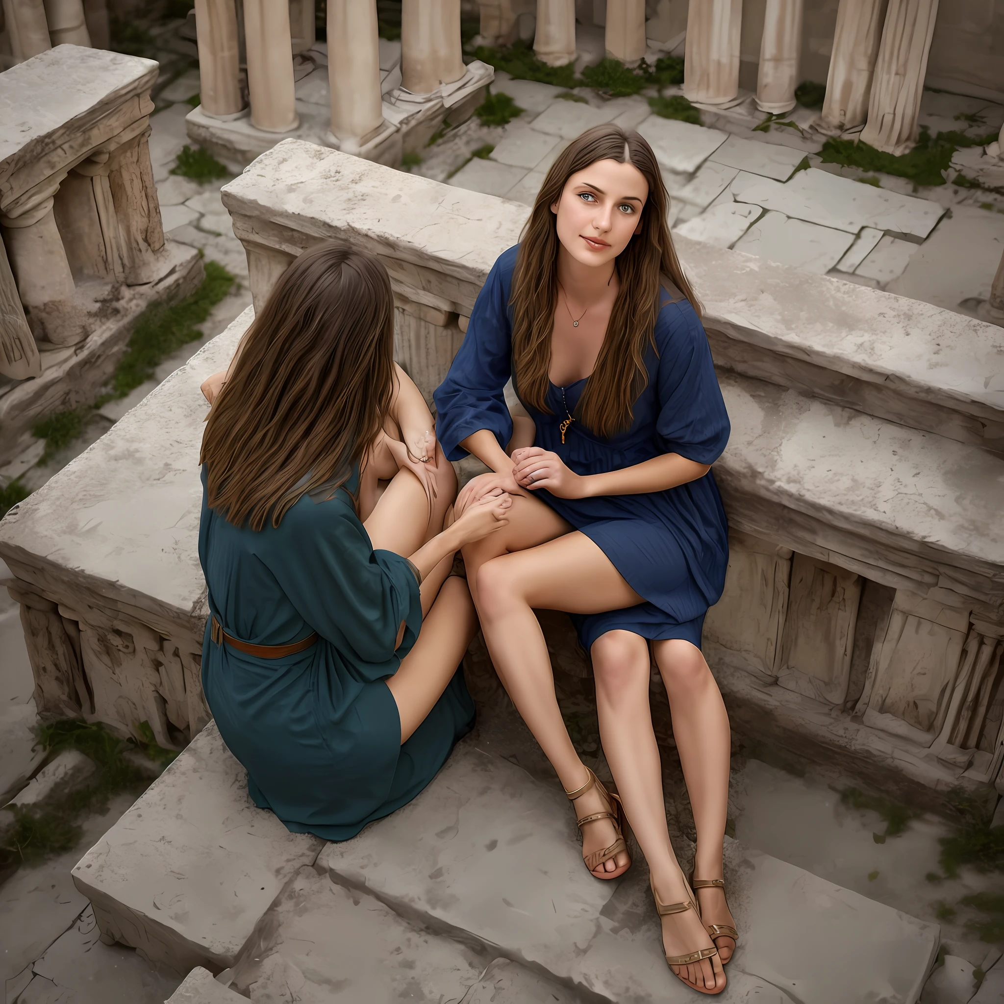 Woman with long hair down to her feet
woman engaged in lively conversation, immersed in the atmosphere of the ancient Greek past, show the faces from another angle. captured in an artistic style similar to that of Alma Tadema. The image, while a realistic visual representation, avoids showing any reference to modern technology. Instead, the scene is portrayed as if it were a classic.
without the presence of the Canon EOS 5D Mark IV camera used to