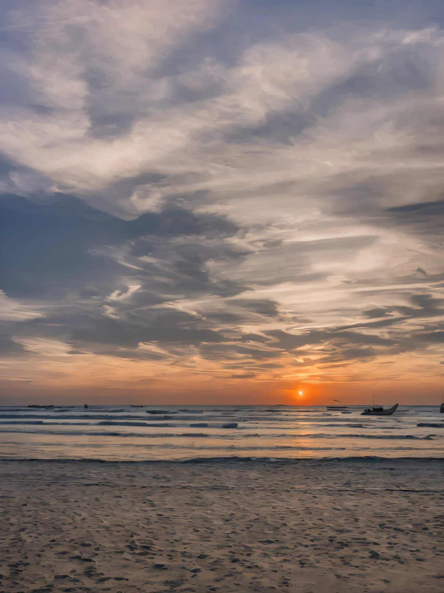 in the early morning，beachside，sun rise，There are urban buildings