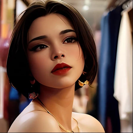 arafed woman in a dress looking at herself in a mirror, con labios separados y deslumbrante, con labios muy finos, small and thick red lips, Angela Aguilar, con maquillaje profesional, labios rojos gruesos, Ambos tienen los labios rojos, ๐ ๐ ๐ ๐, Inspirado por Reyna Rochin, Isabela Moner, con el pelo corto, 8k))