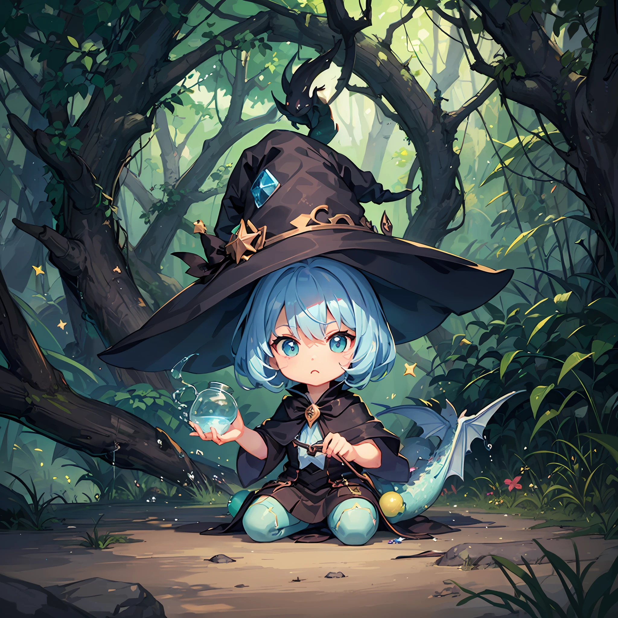 a magical world were little chibi dragons wearing witch hats and playing with potions exist --auto --s2