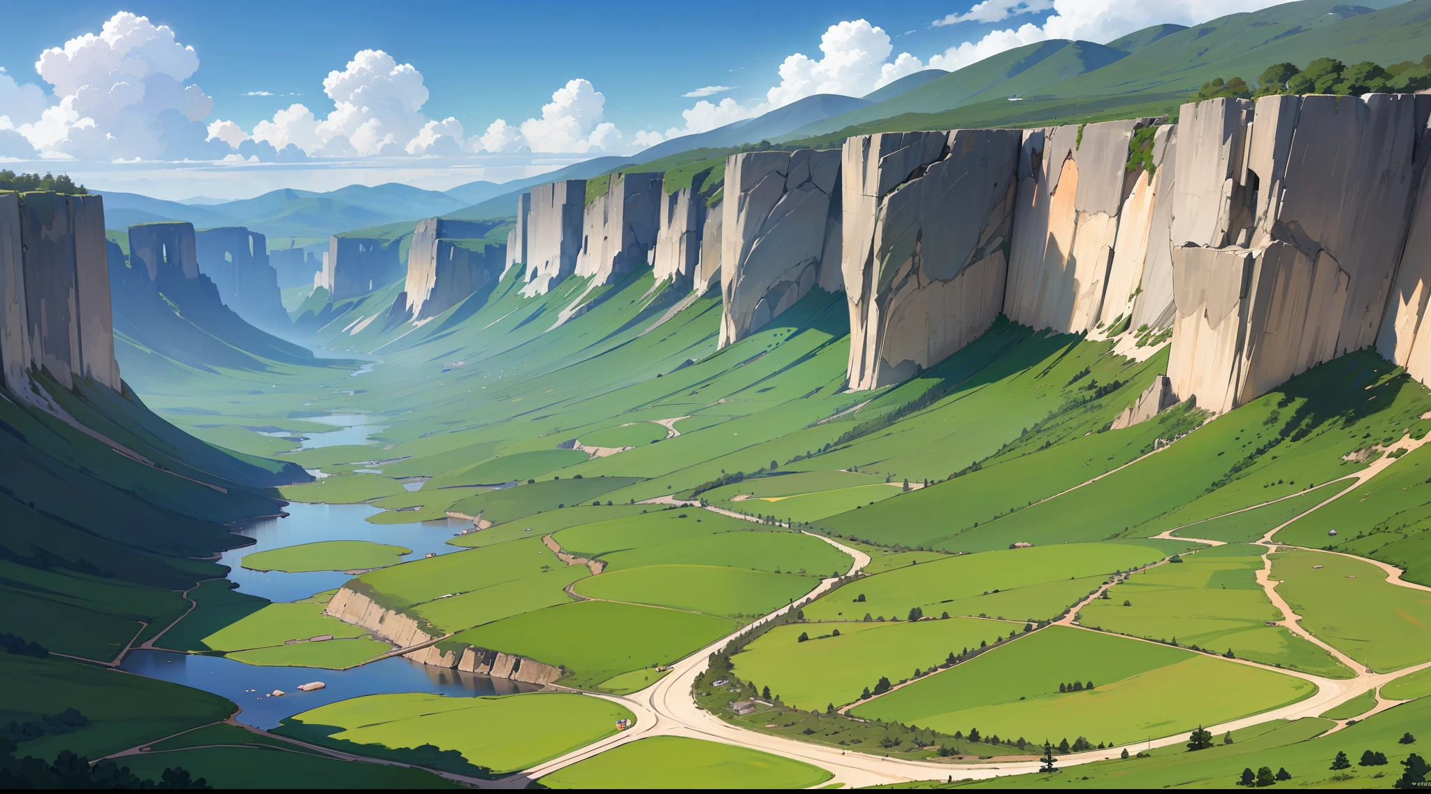 Vast sky, Grande ,def criar_senario (Modelo de anime ) description =(" Vast sky, Grande montanhas e rochas: ") Location = ("floresta : "