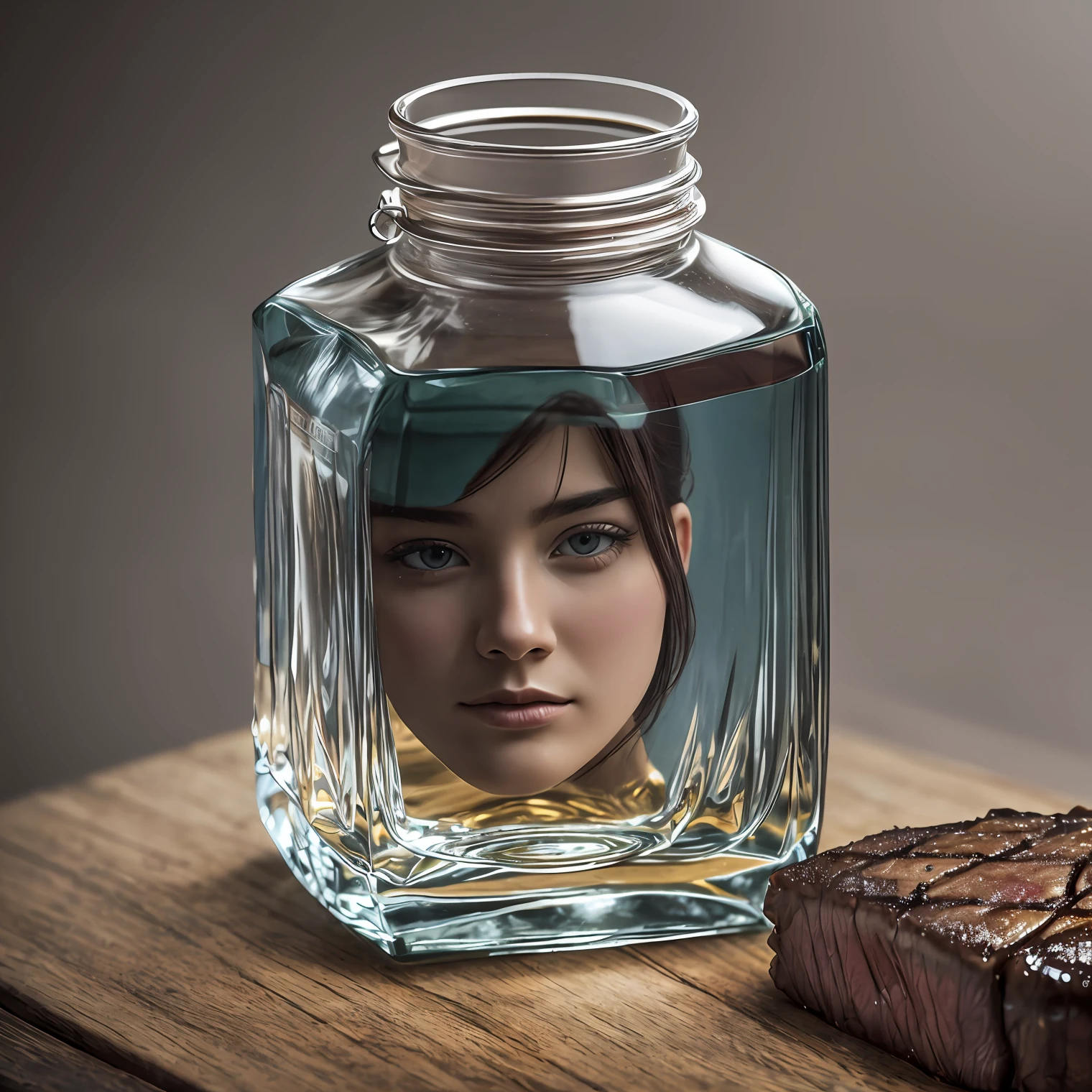 (shrunken, glass jar, inside jar, beautiful pixie inside jar, full body), (perfect face, highly detailed face, perfect eyes), looking at viewer, nsfw, perfect anatomy, fine detail, realistic, masterpiece, Kodachrome, highly detailed,