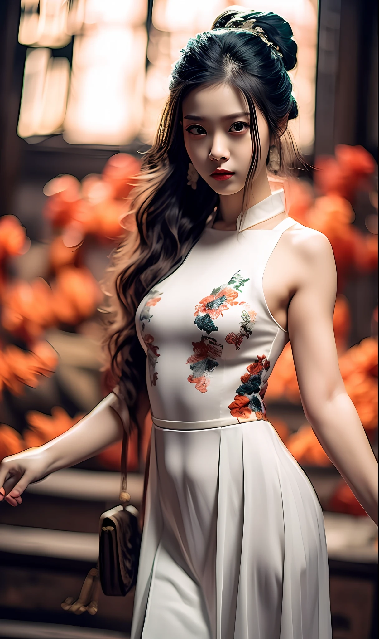 masterpiece, best quality, half wuxia 1girl, white porcelain skin, tight, erect , 20 year old, teen body, open mouth, seductive