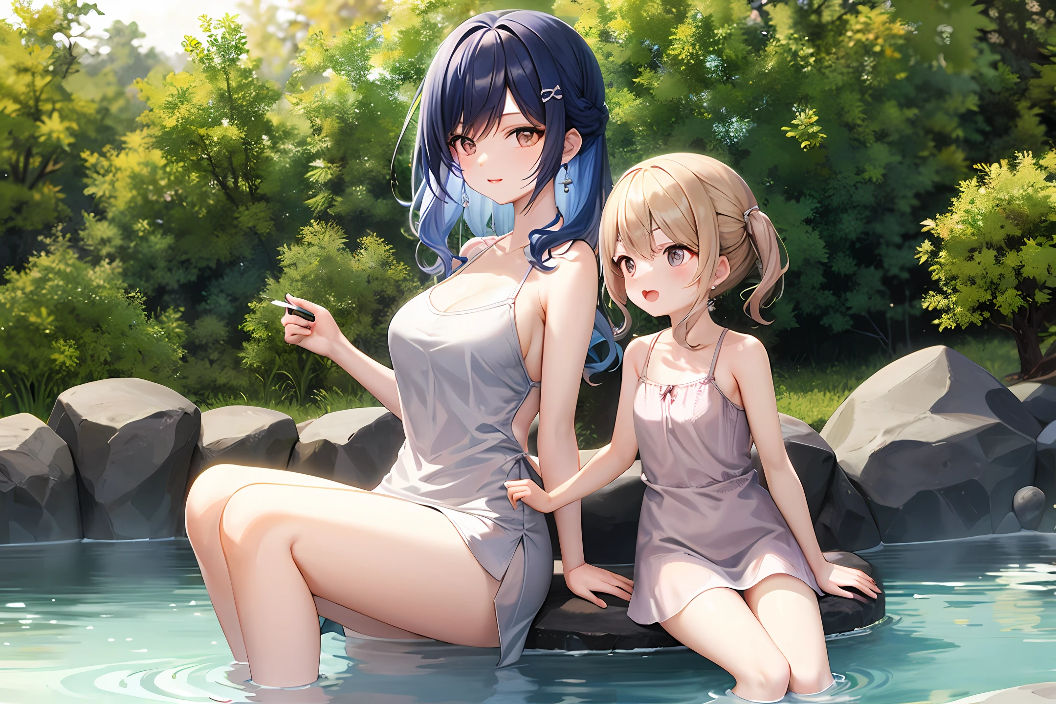 Hot spring trip Open-air bath Mothers with children Sinking